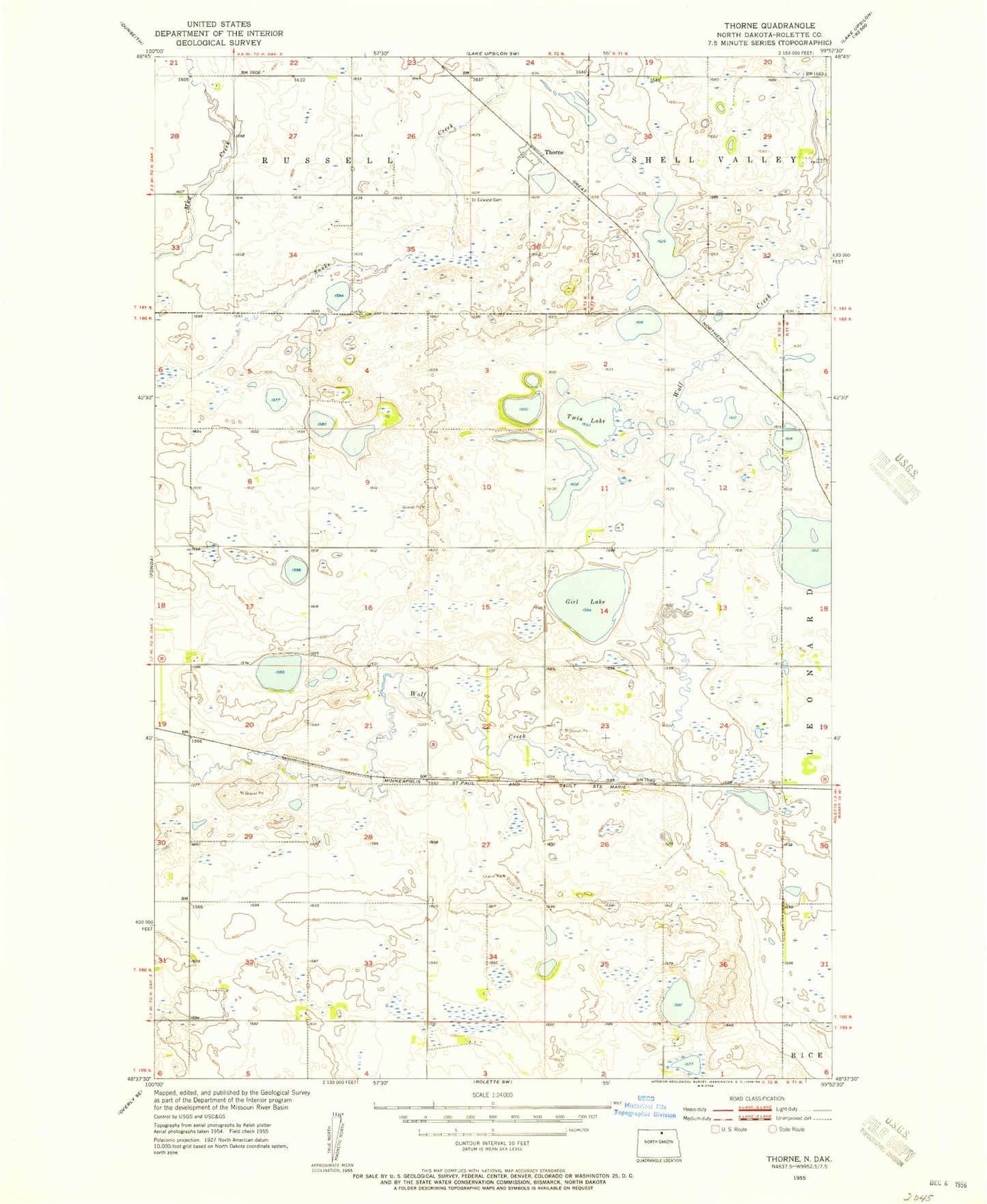Classic USGS Thorne North Dakota 7.5'x7.5' Topo Map Image