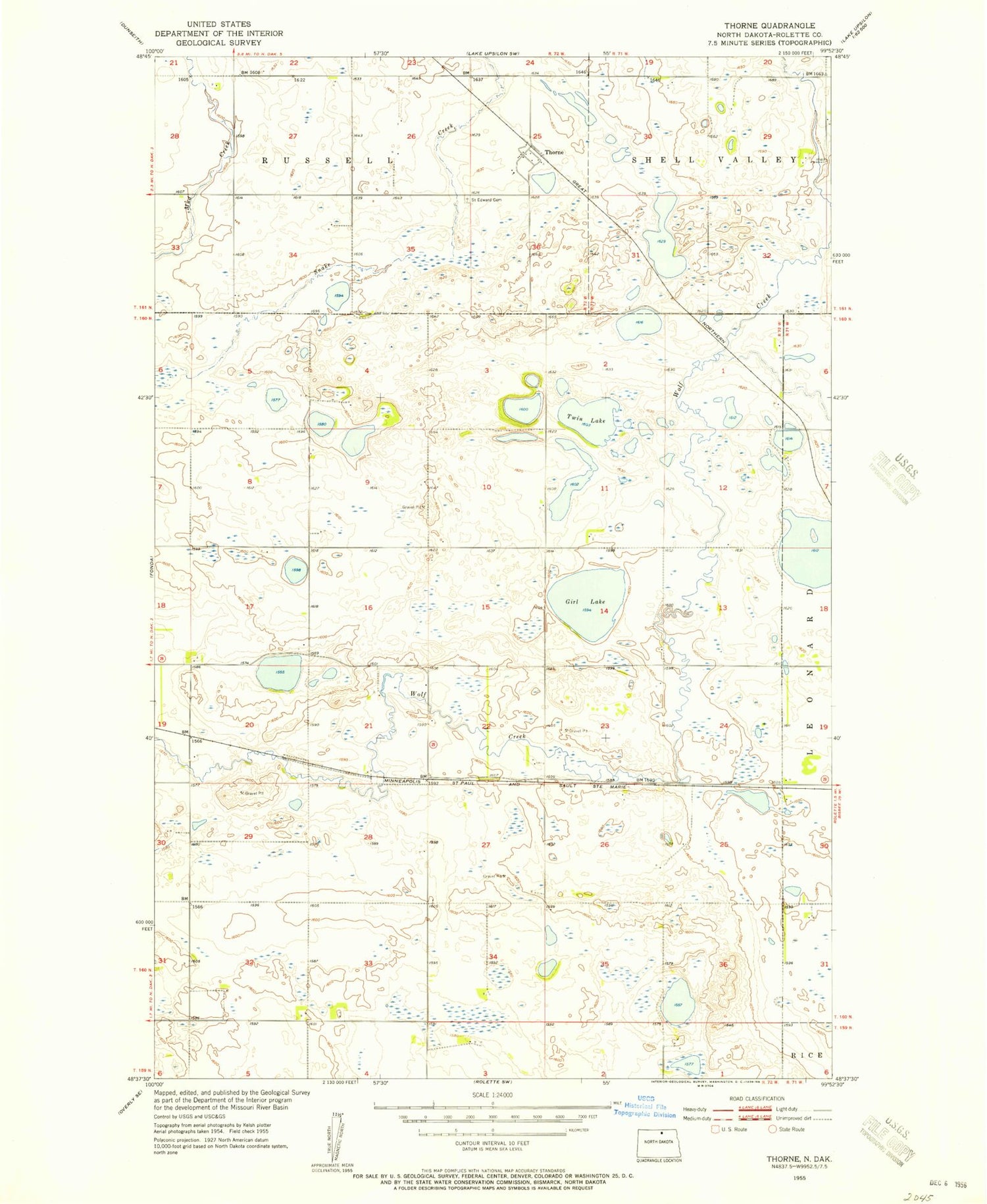Classic USGS Thorne North Dakota 7.5'x7.5' Topo Map Image