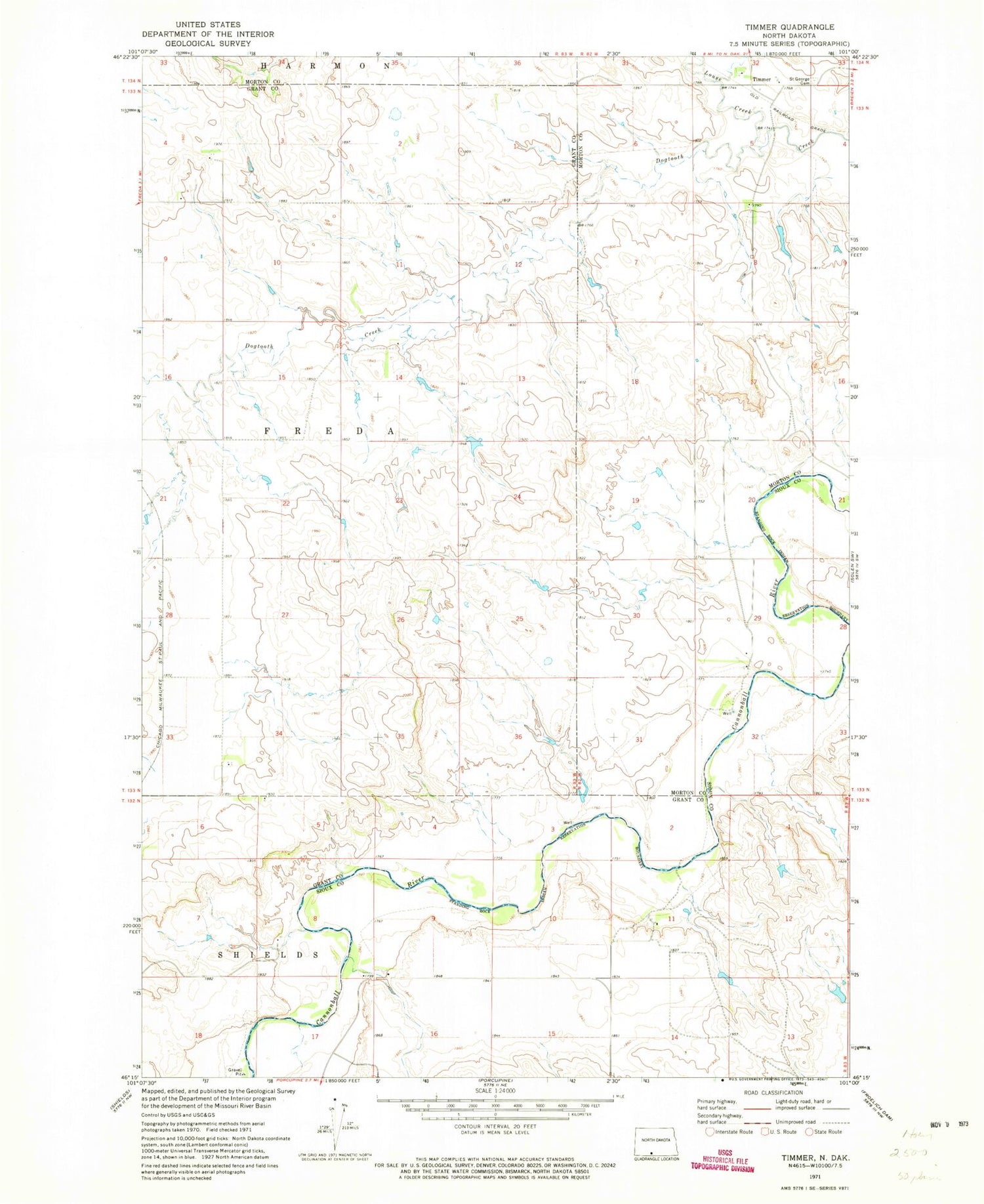 Classic USGS Timmer North Dakota 7.5'x7.5' Topo Map Image