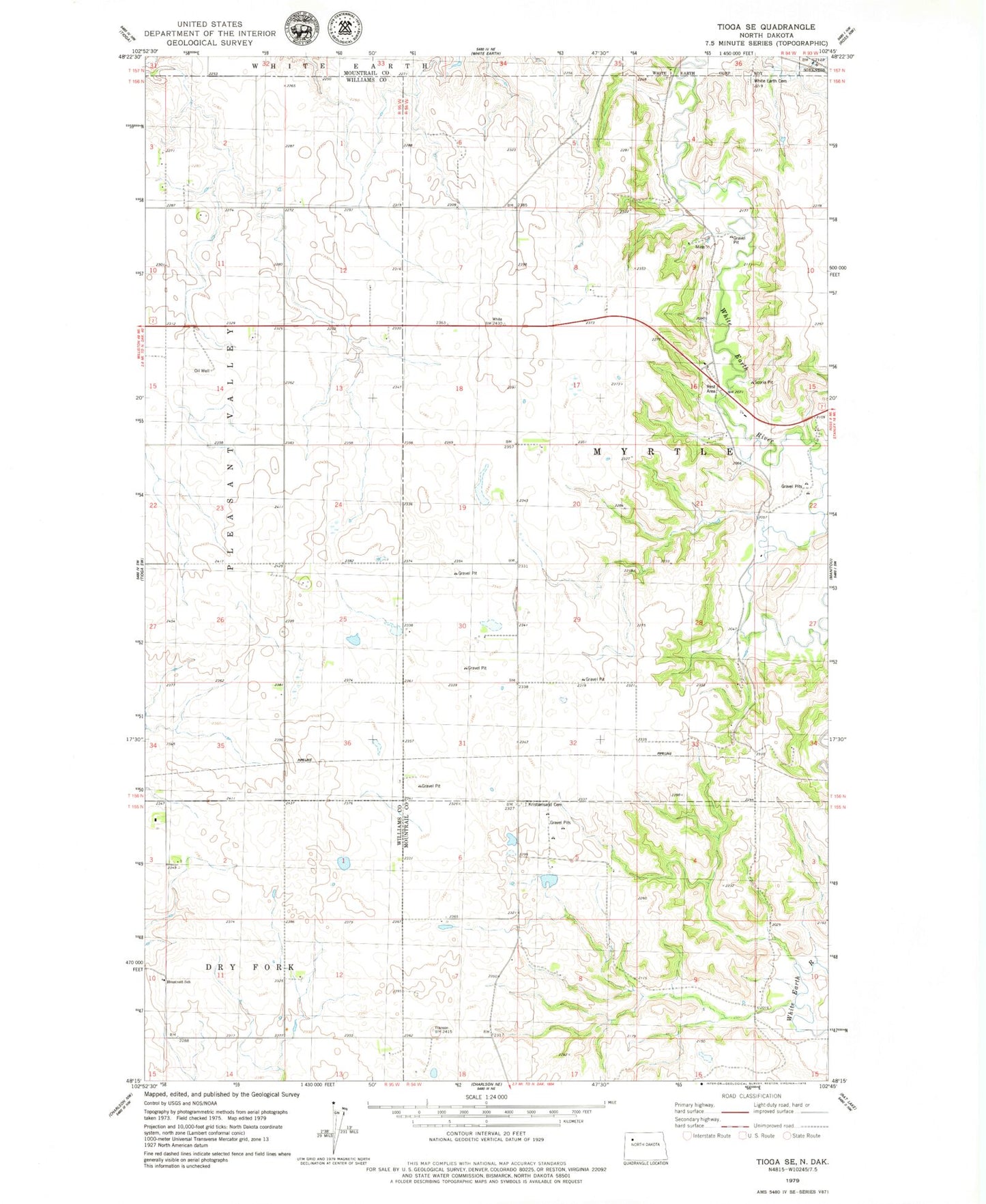 Classic USGS Tioga SE North Dakota 7.5'x7.5' Topo Map Image