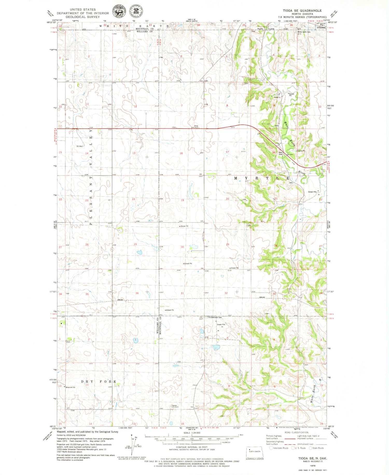 Classic USGS Tioga SE North Dakota 7.5'x7.5' Topo Map Image