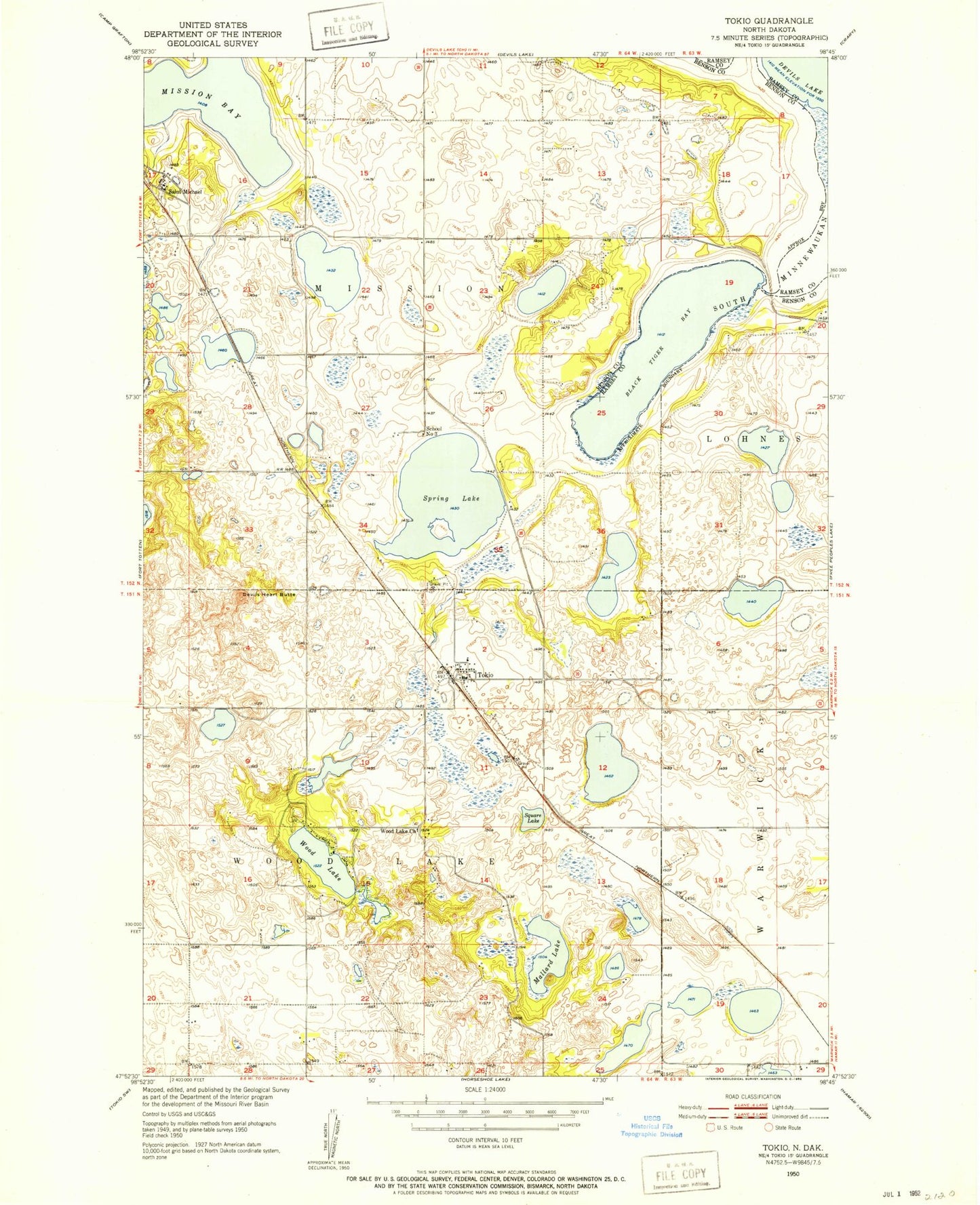 Classic USGS Tokio North Dakota 7.5'x7.5' Topo Map Image