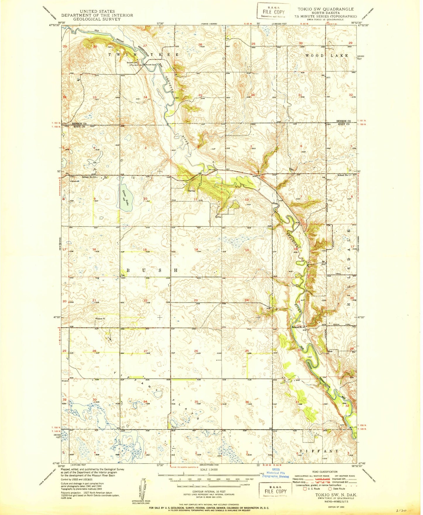 Classic USGS Tokio SW North Dakota 7.5'x7.5' Topo Map Image