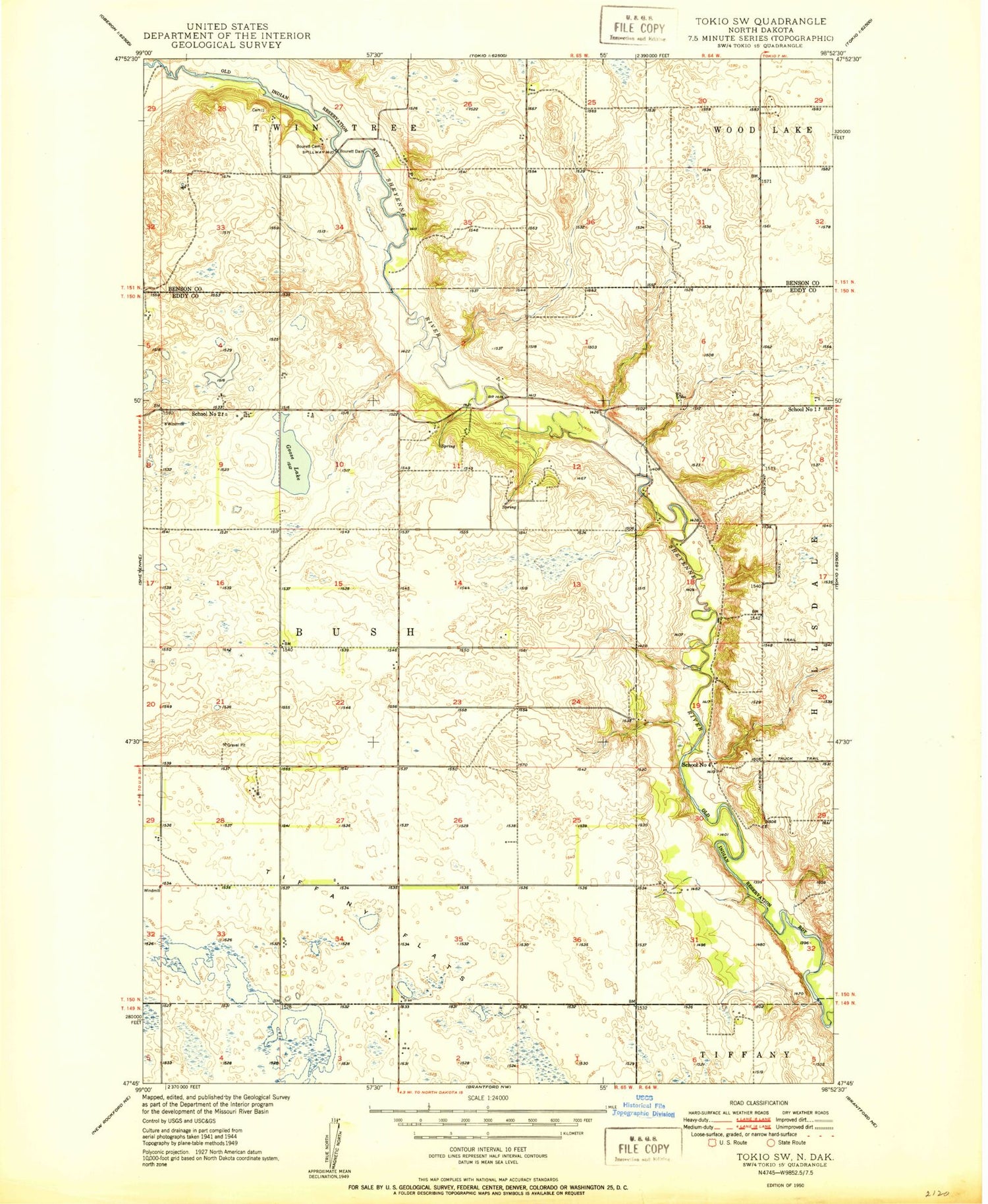 Classic USGS Tokio SW North Dakota 7.5'x7.5' Topo Map Image