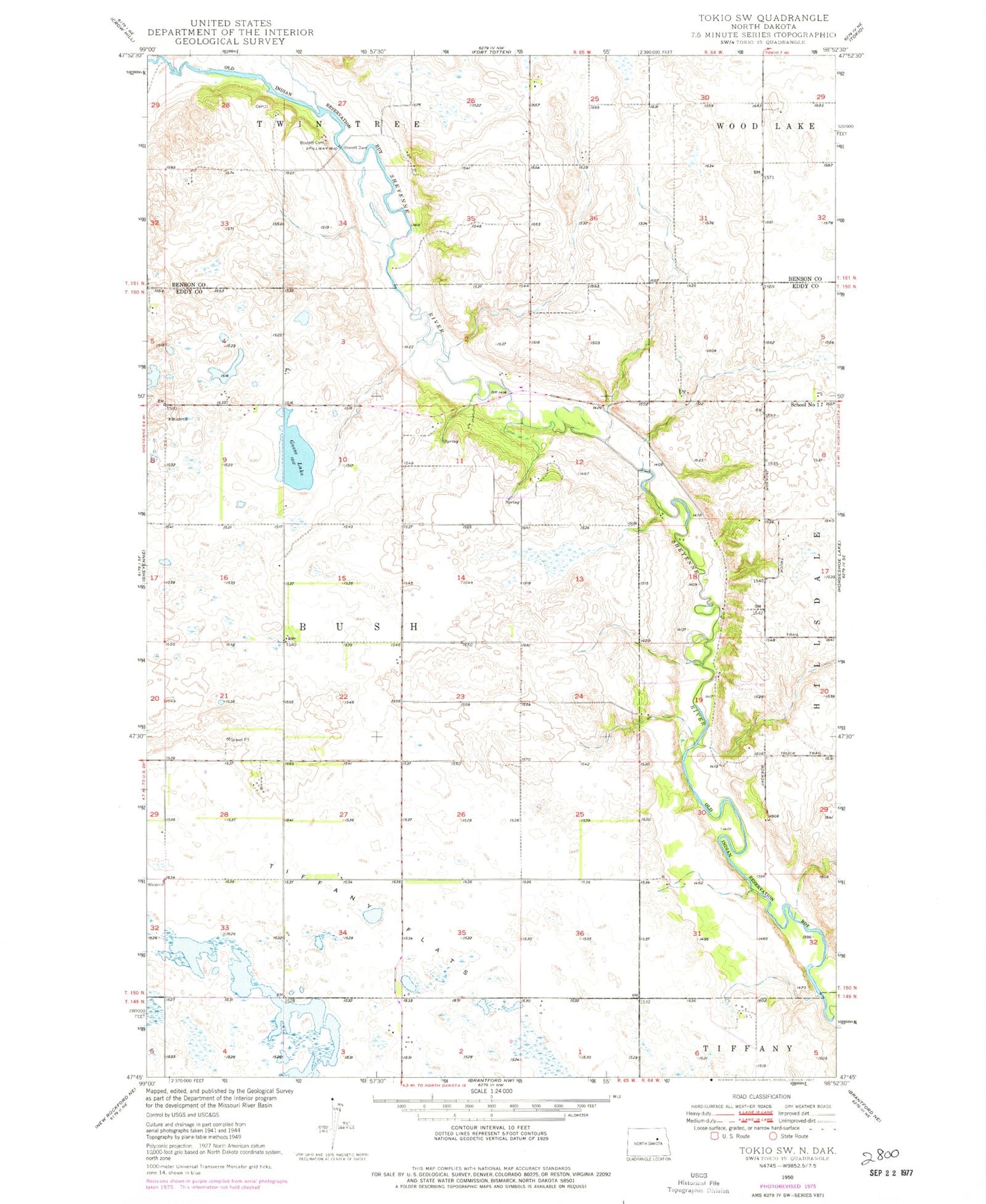 Classic USGS Tokio SW North Dakota 7.5'x7.5' Topo Map Image