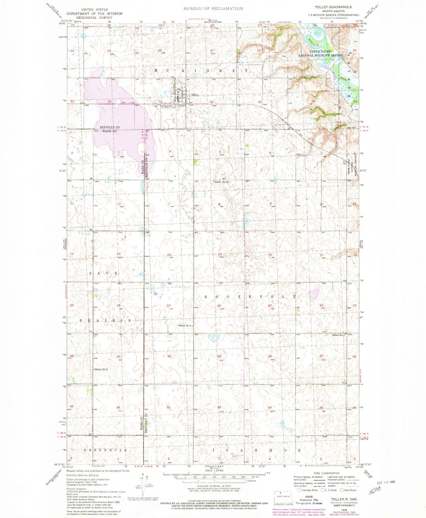 Classic USGS Tolley North Dakota 7.5'x7.5' Topo Map Image