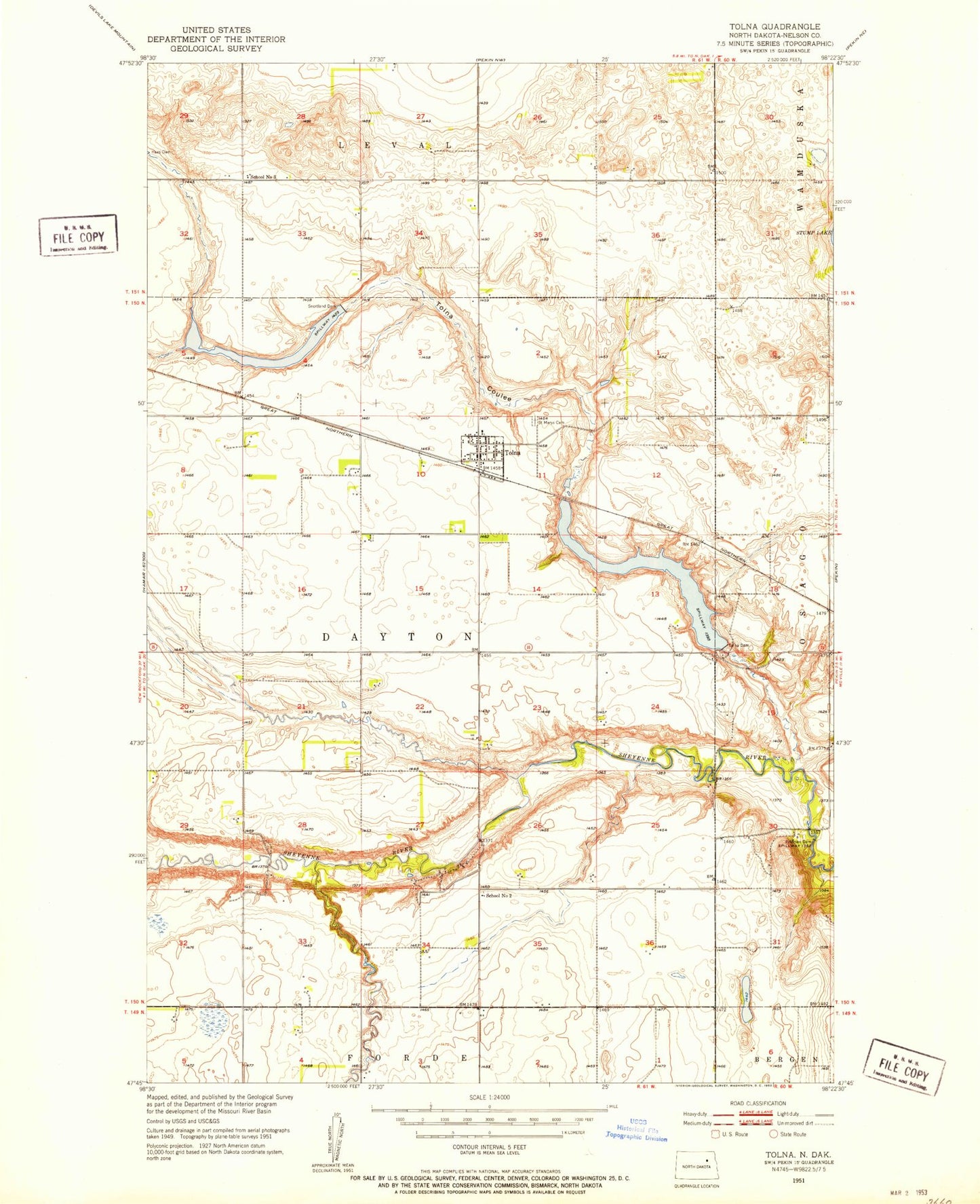 Classic USGS Tolna North Dakota 7.5'x7.5' Topo Map Image