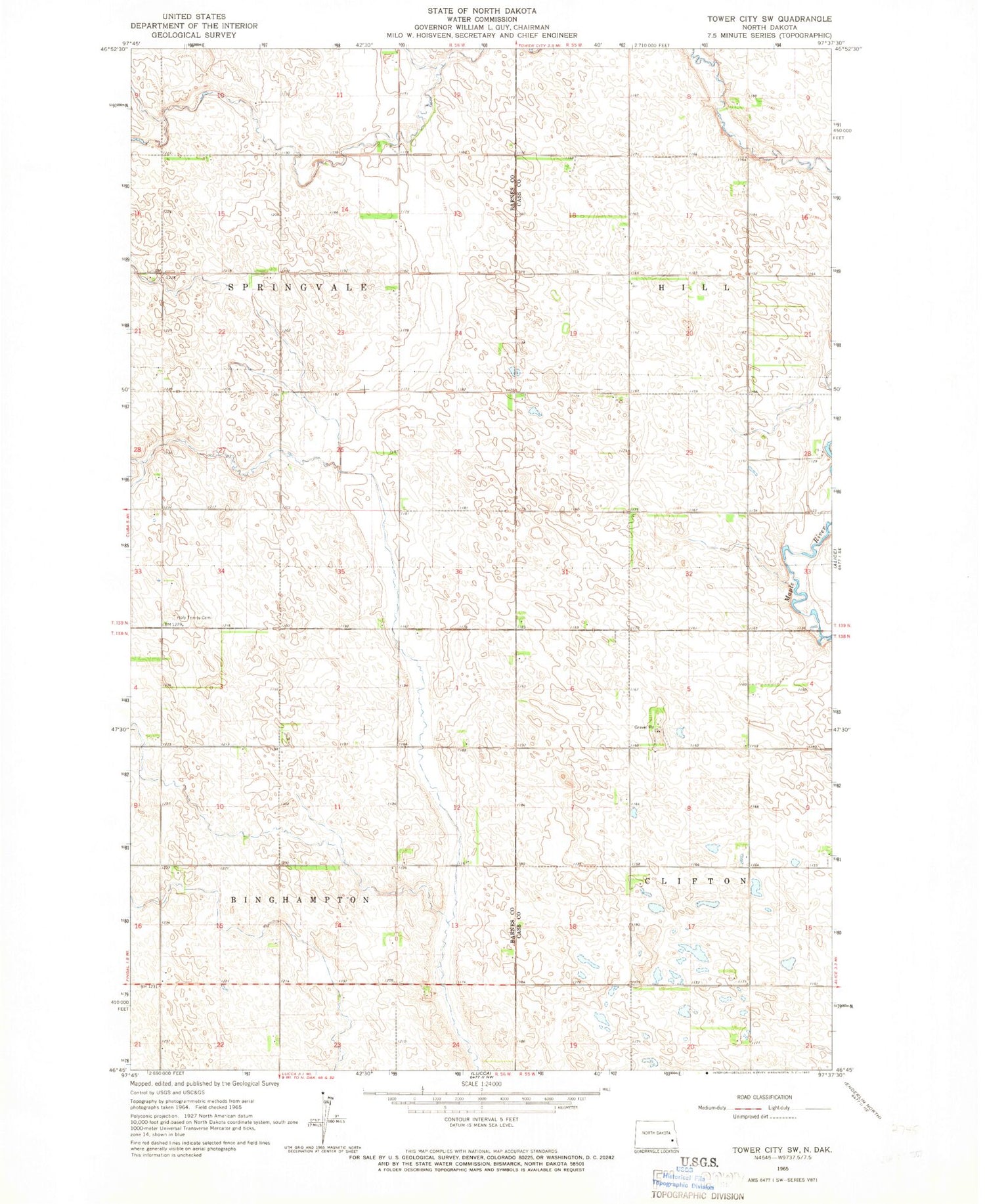 Classic USGS Tower City SW North Dakota 7.5'x7.5' Topo Map Image