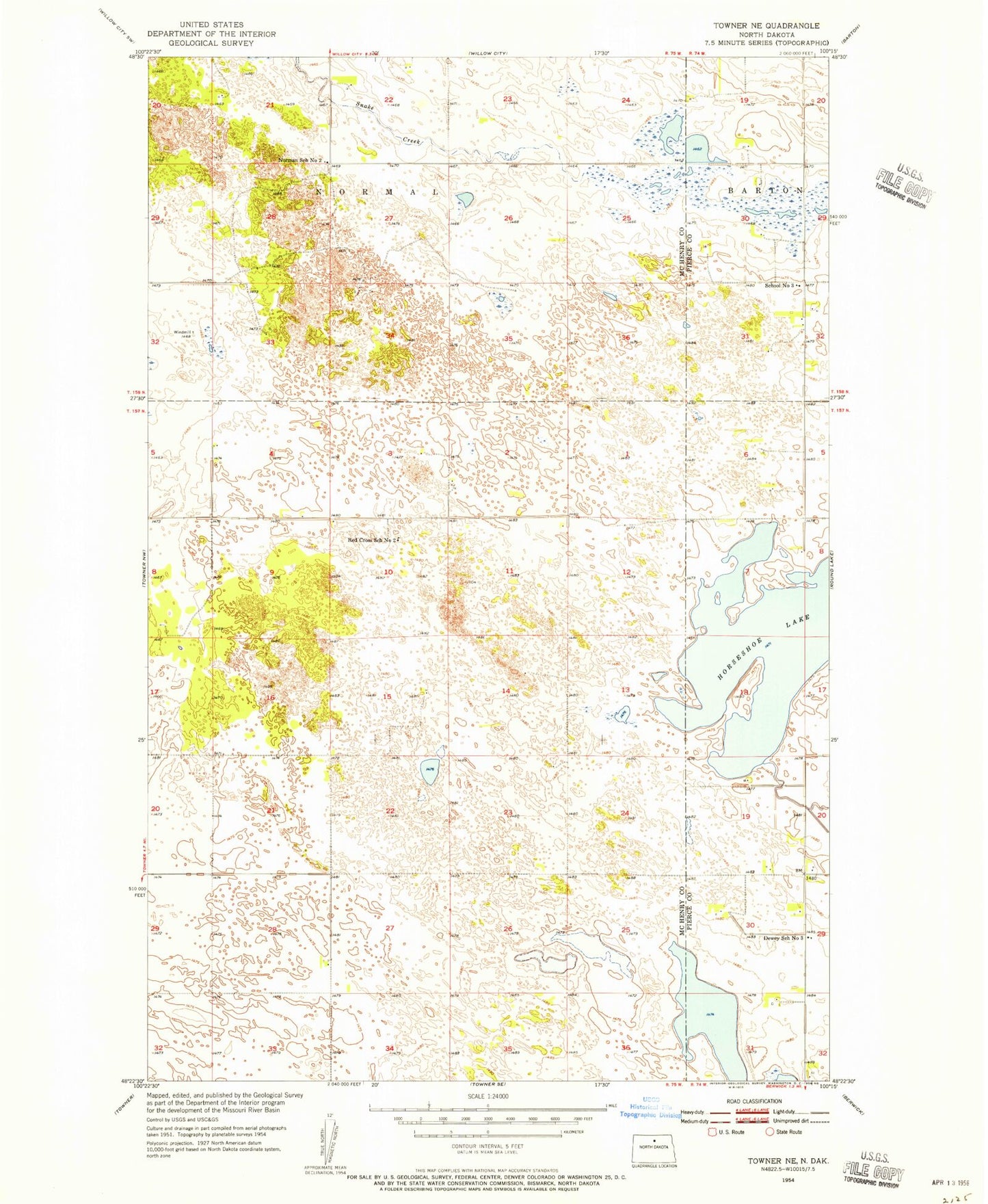 Classic USGS Towner NE North Dakota 7.5'x7.5' Topo Map Image