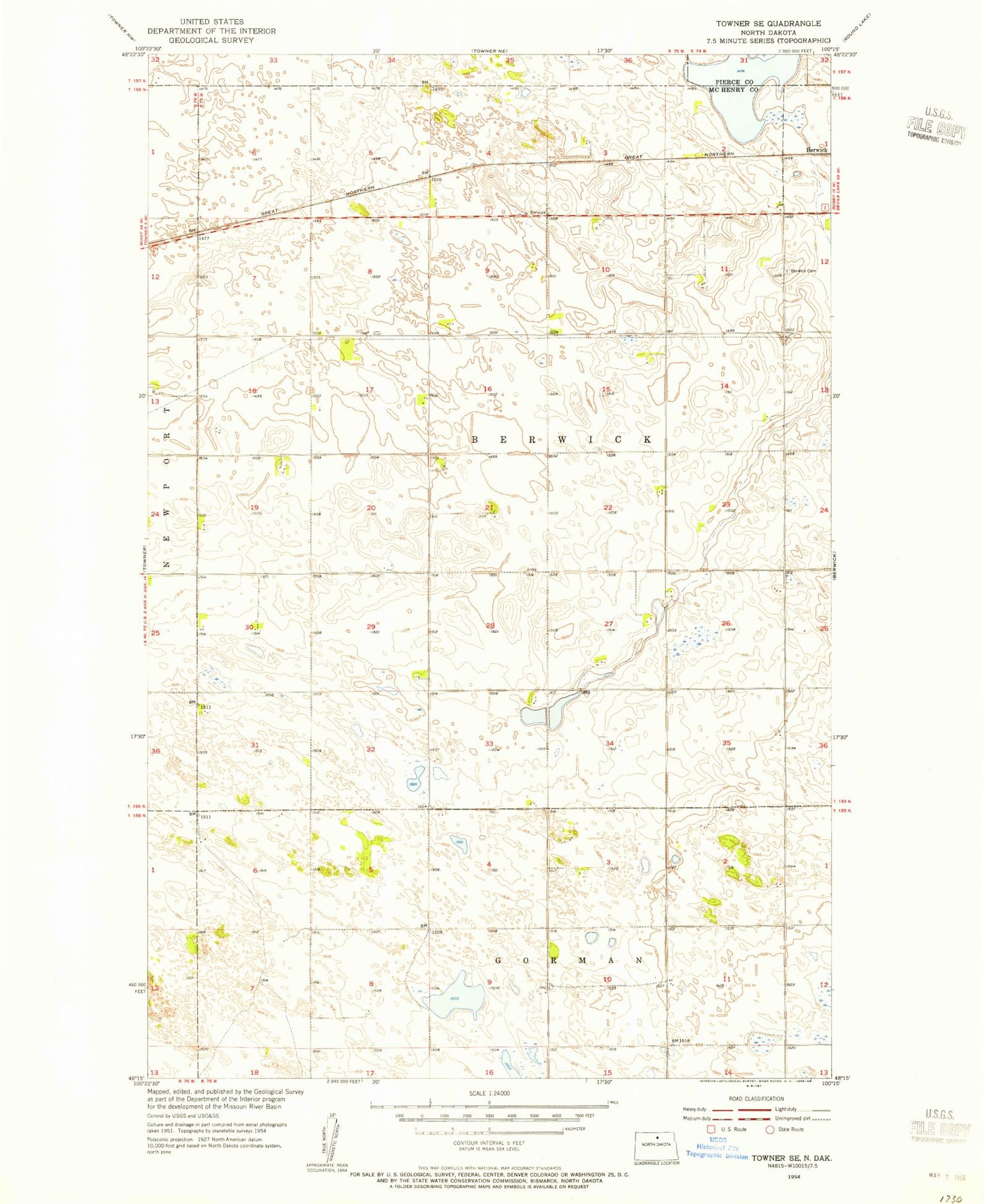 Classic USGS Towner SE North Dakota 7.5'x7.5' Topo Map Image