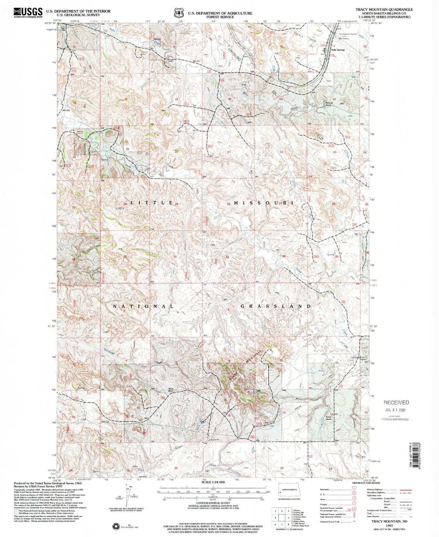 Classic USGS Tracy Mountain North Dakota 7.5'x7.5' Topo Map Image