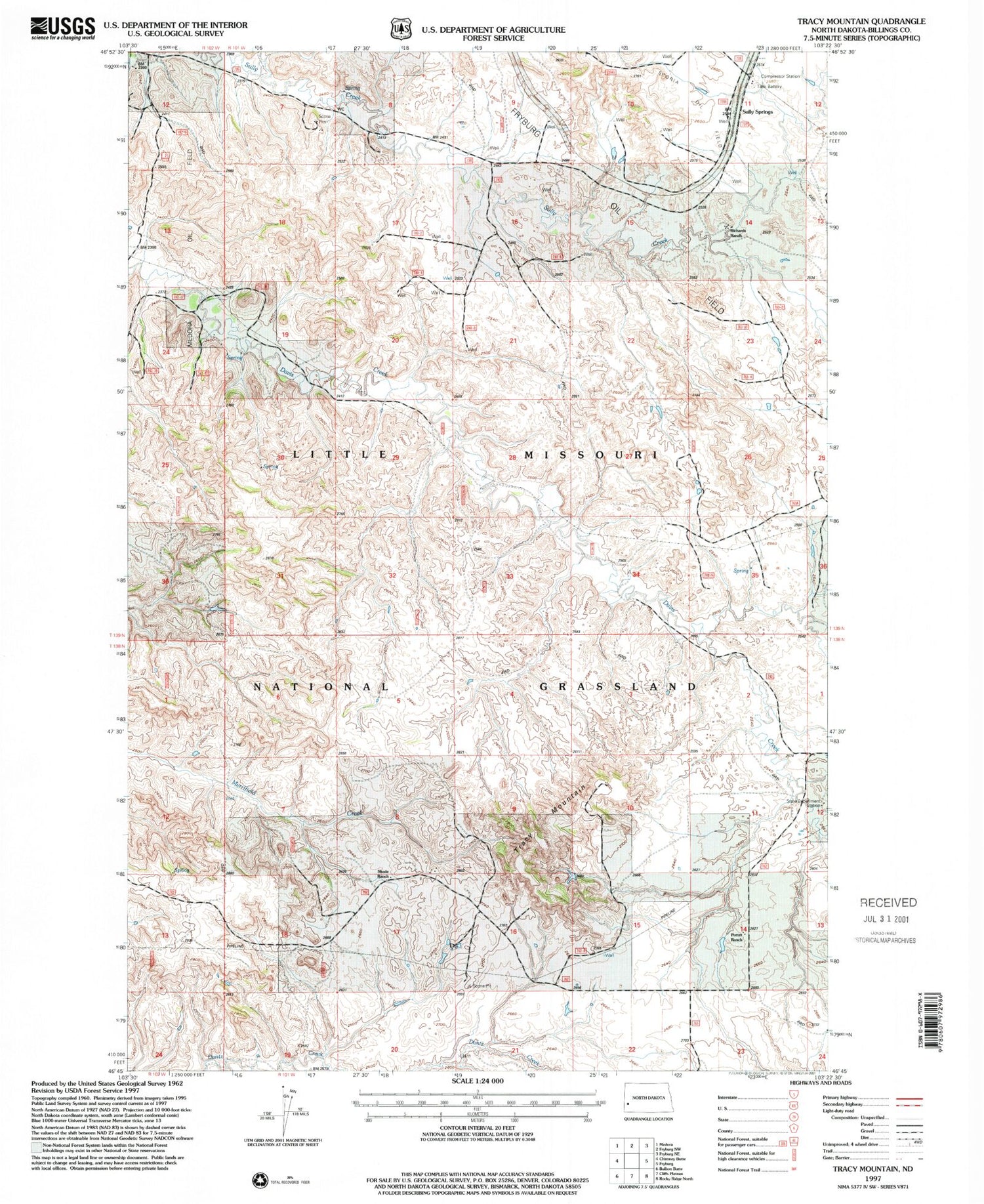 Classic USGS Tracy Mountain North Dakota 7.5'x7.5' Topo Map Image