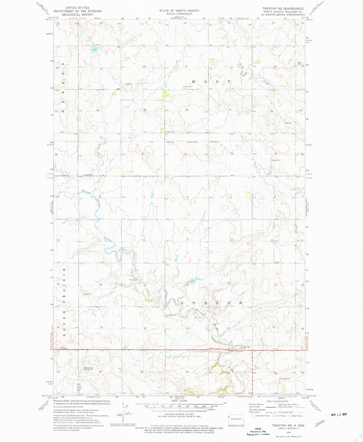 Classic USGS Trenton NE North Dakota 7.5'x7.5' Topo Map Image