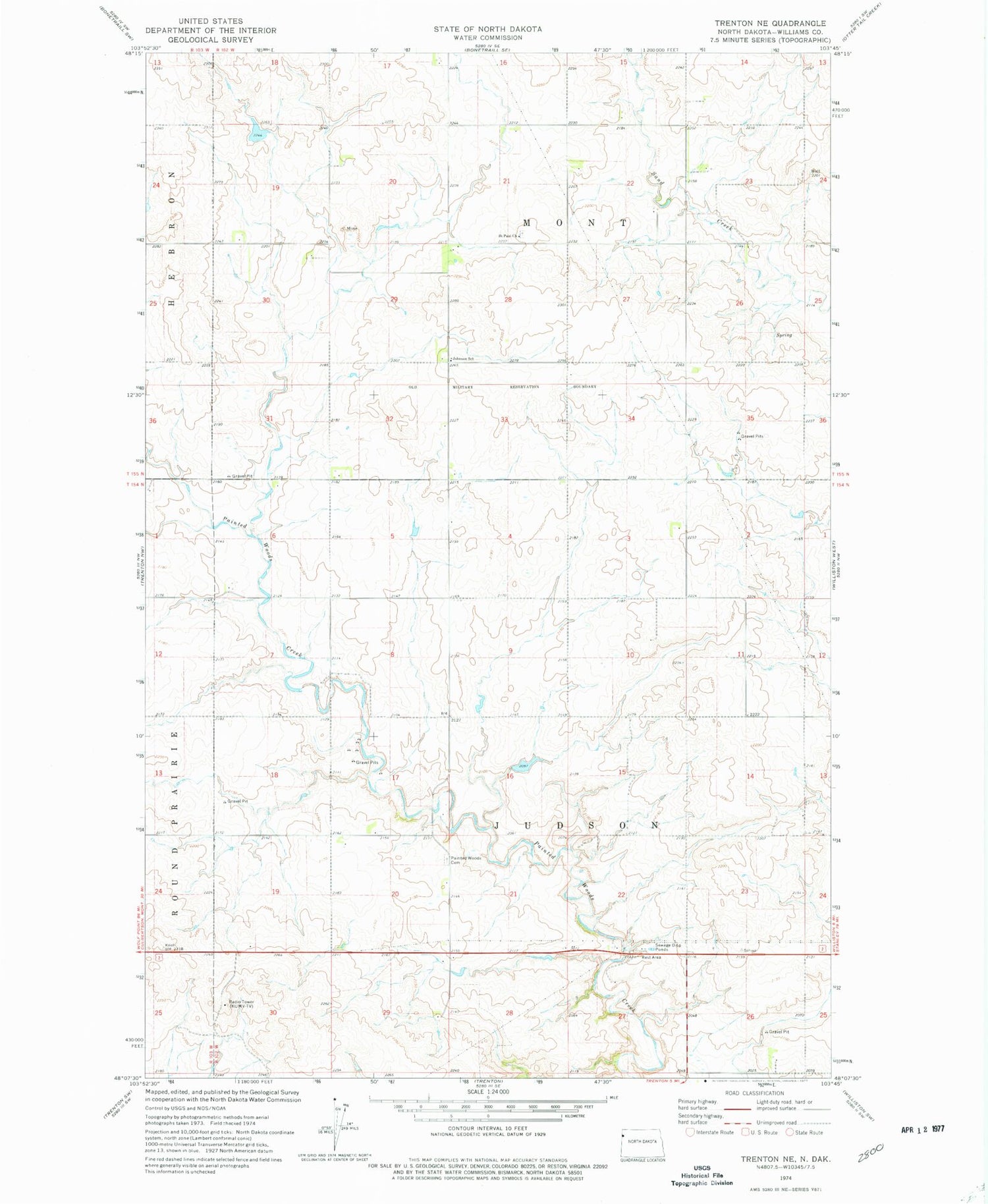 Classic USGS Trenton NE North Dakota 7.5'x7.5' Topo Map Image