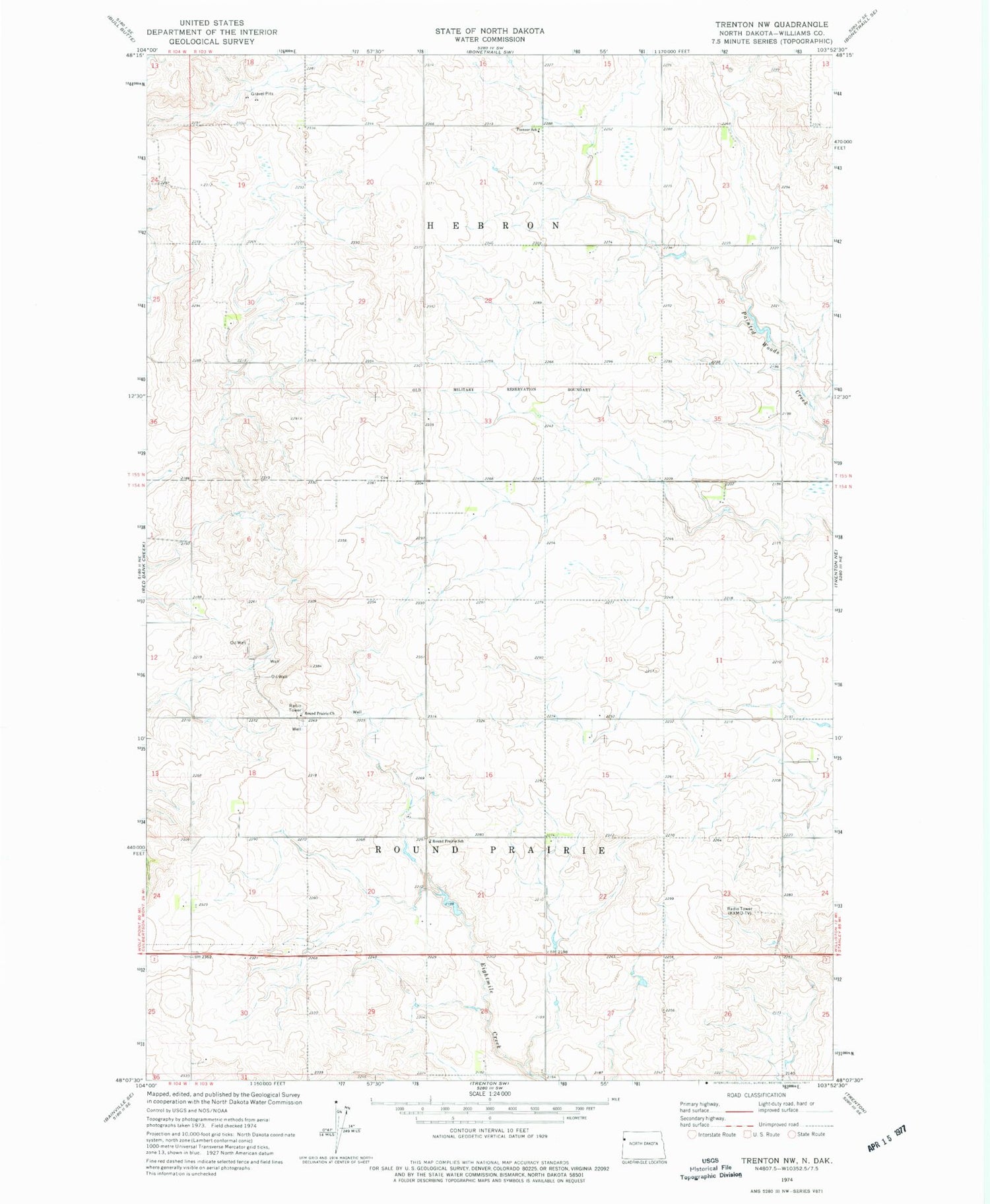 Classic USGS Trenton NW North Dakota 7.5'x7.5' Topo Map Image
