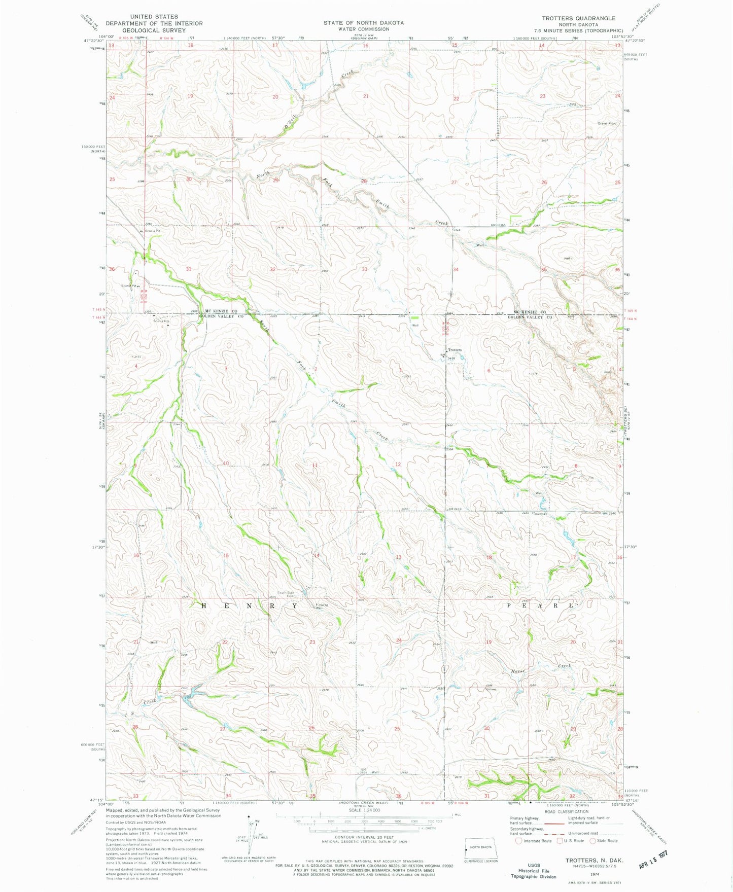 Classic USGS Trotters North Dakota 7.5'x7.5' Topo Map Image