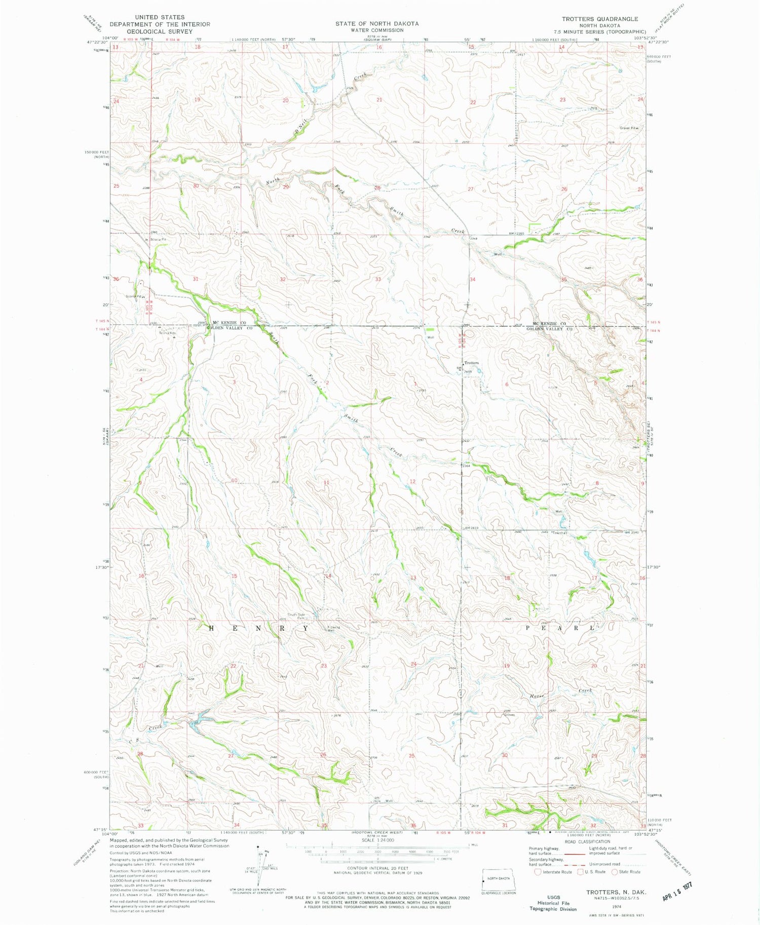 Classic USGS Trotters North Dakota 7.5'x7.5' Topo Map Image