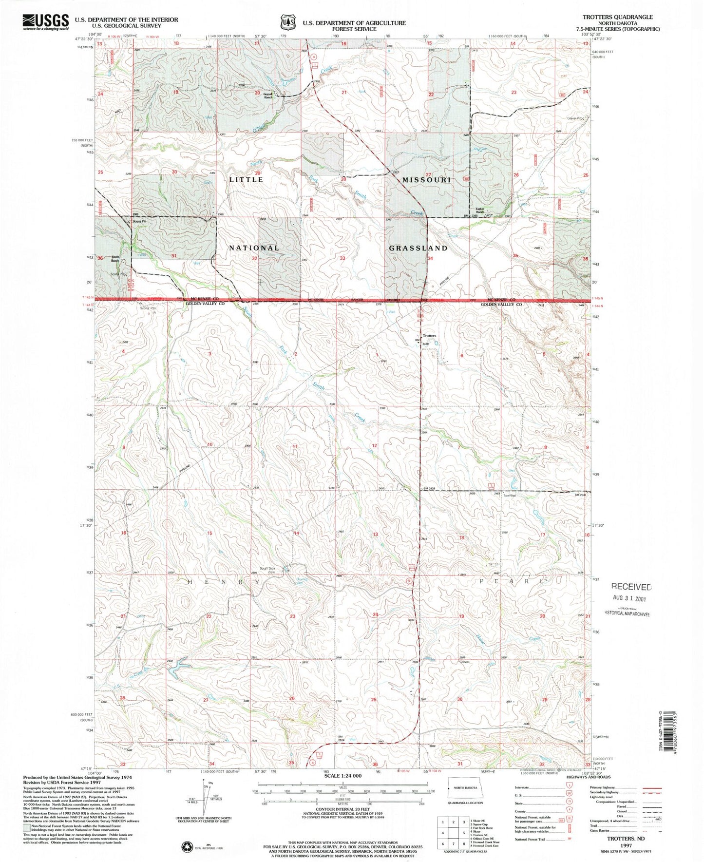 Classic USGS Trotters North Dakota 7.5'x7.5' Topo Map Image