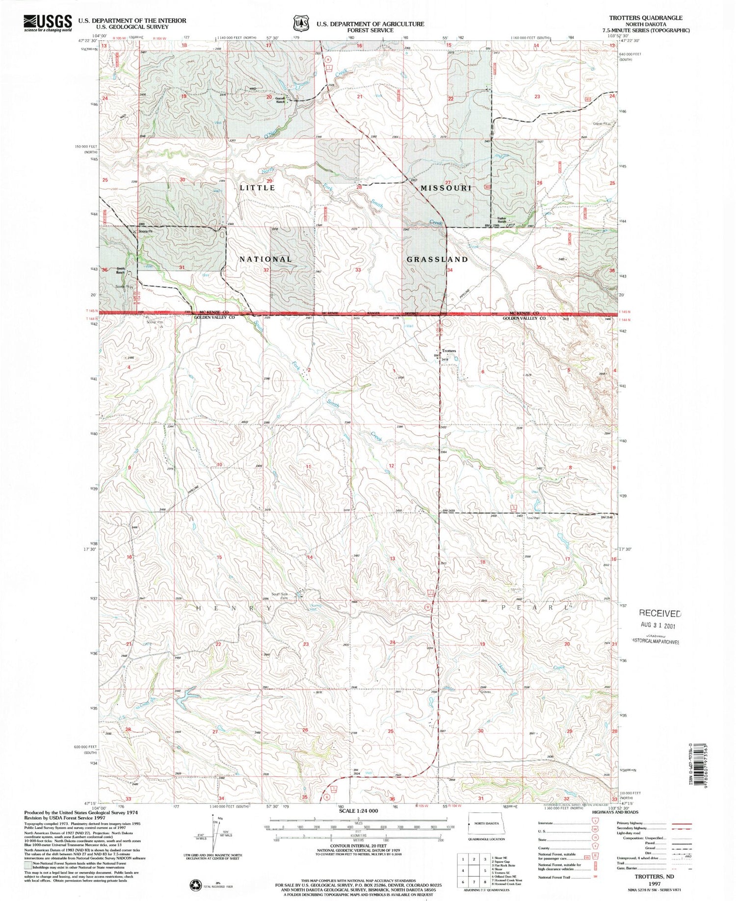 Classic USGS Trotters North Dakota 7.5'x7.5' Topo Map Image