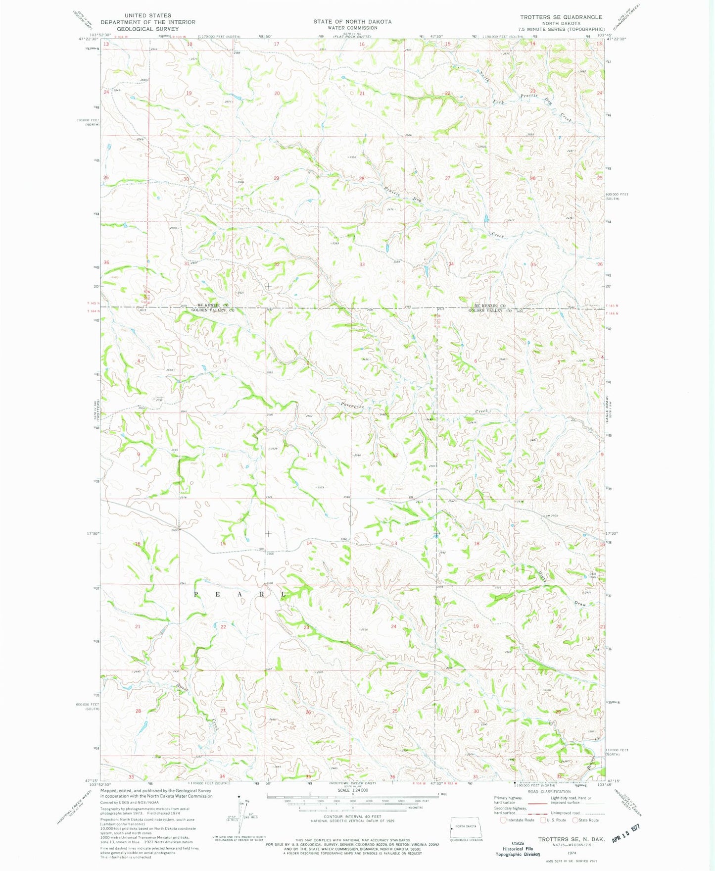 Classic USGS Trotters SE North Dakota 7.5'x7.5' Topo Map Image