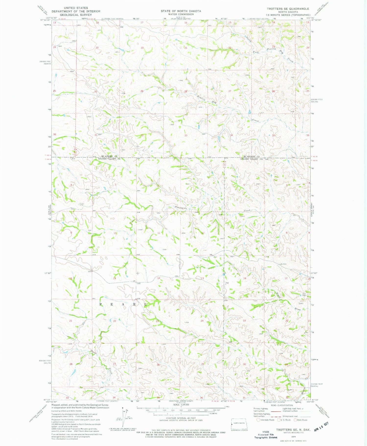 Classic USGS Trotters SE North Dakota 7.5'x7.5' Topo Map Image