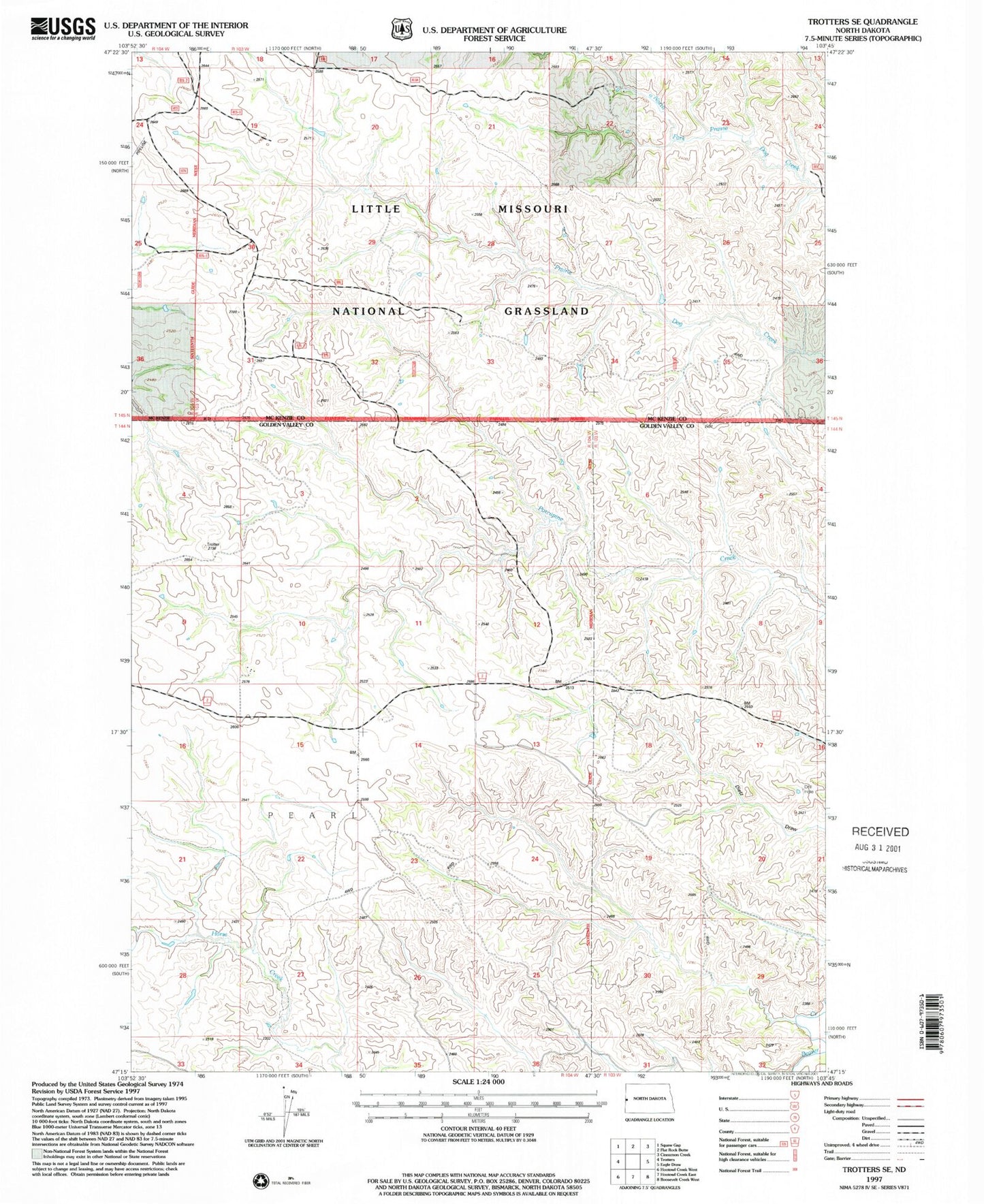 Classic USGS Trotters SE North Dakota 7.5'x7.5' Topo Map Image