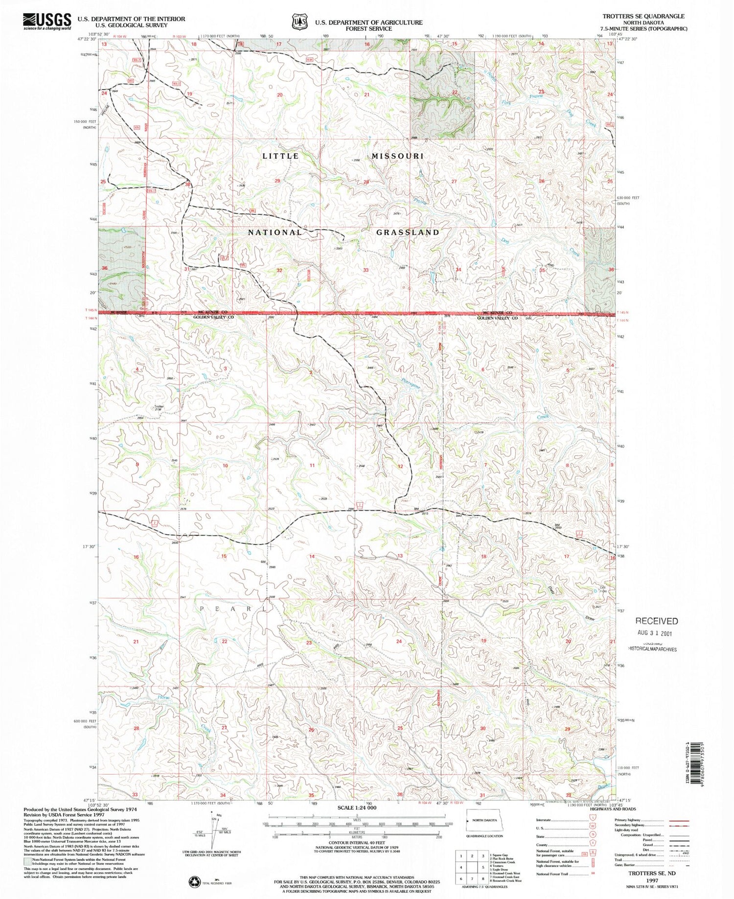 Classic USGS Trotters SE North Dakota 7.5'x7.5' Topo Map Image