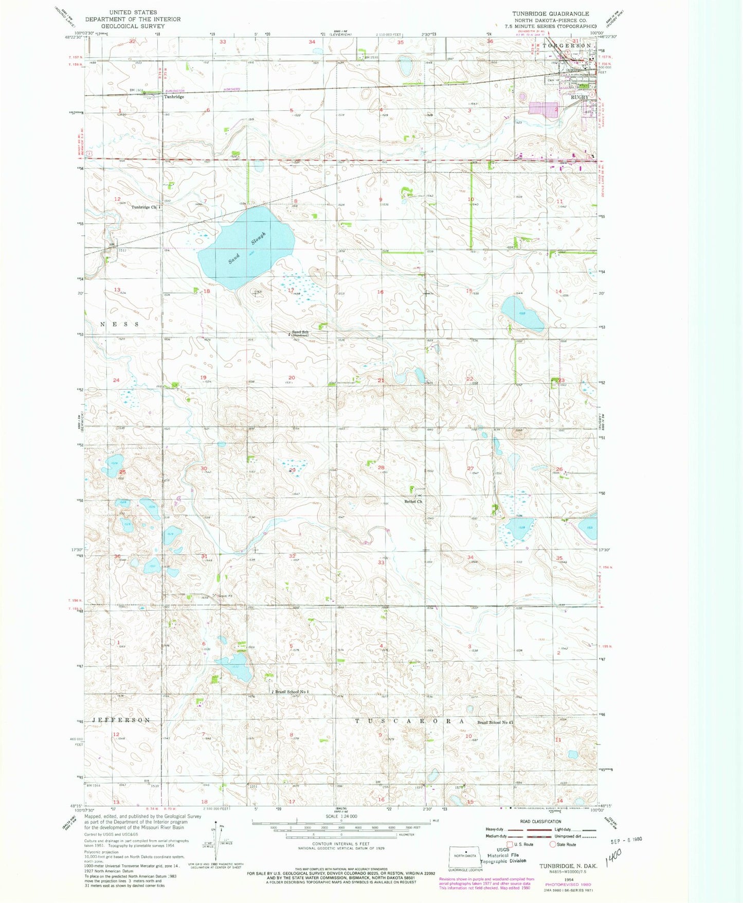 Classic USGS Tunbridge North Dakota 7.5'x7.5' Topo Map Image