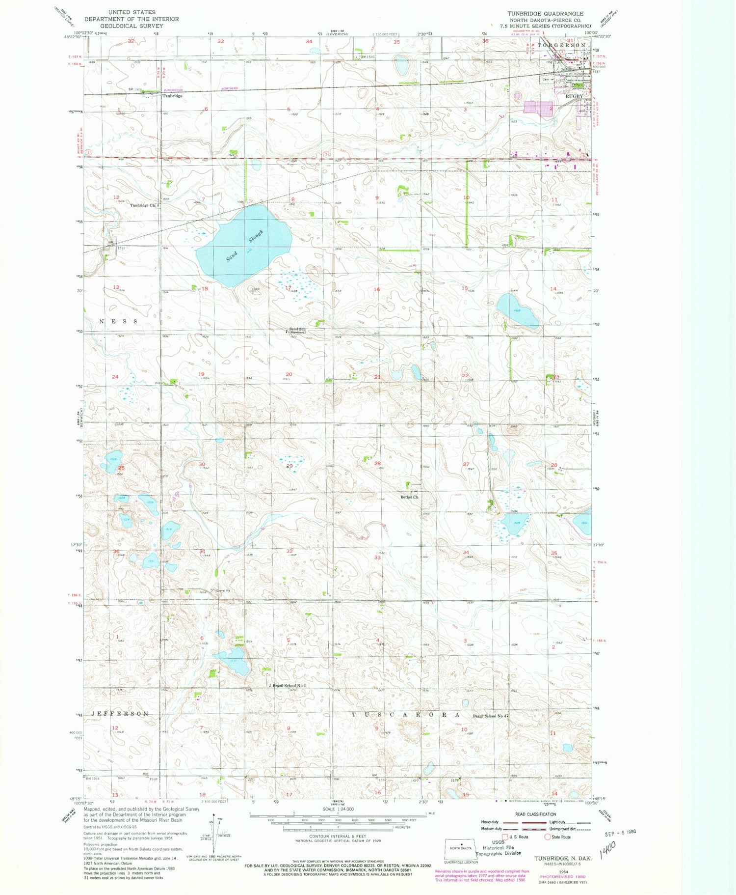 Classic USGS Tunbridge North Dakota 7.5'x7.5' Topo Map Image