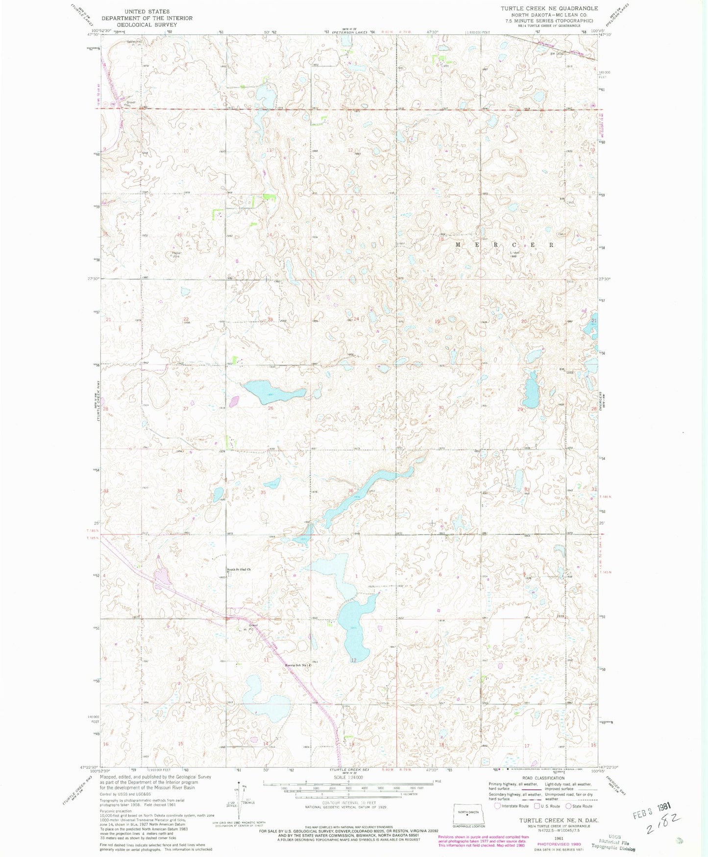 Classic USGS Turtle Creek NE North Dakota 7.5'x7.5' Topo Map Image