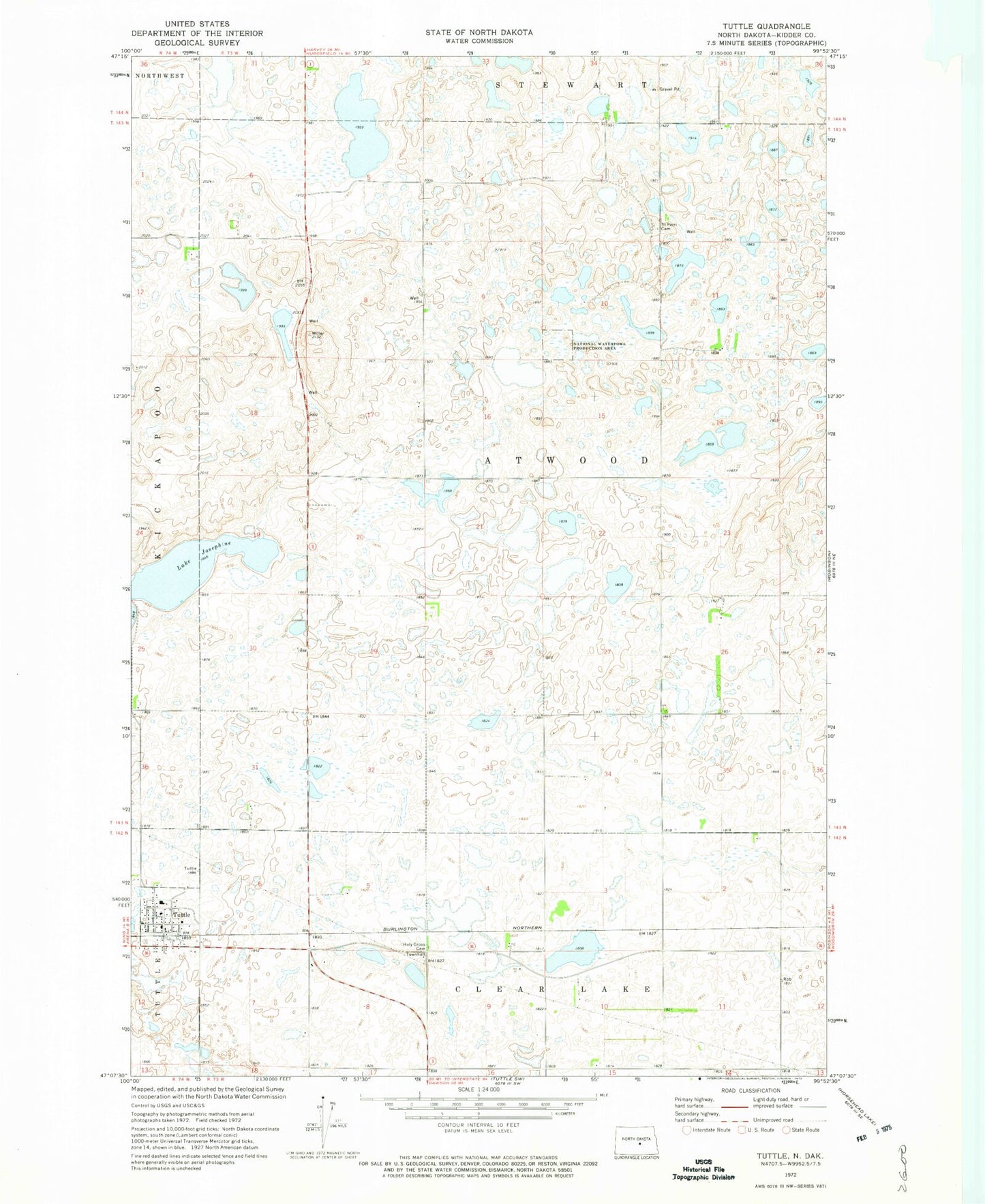 Classic USGS Tuttle North Dakota 7.5'x7.5' Topo Map Image