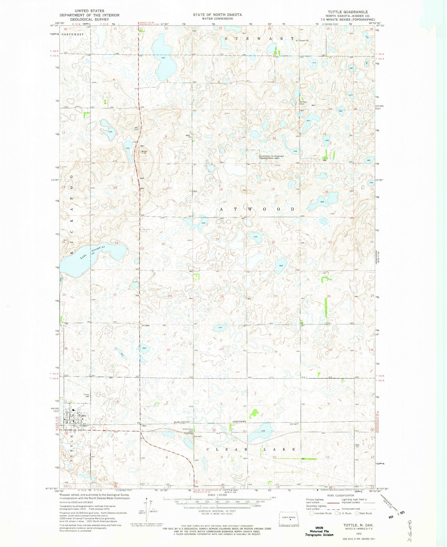 Classic USGS Tuttle North Dakota 7.5'x7.5' Topo Map Image
