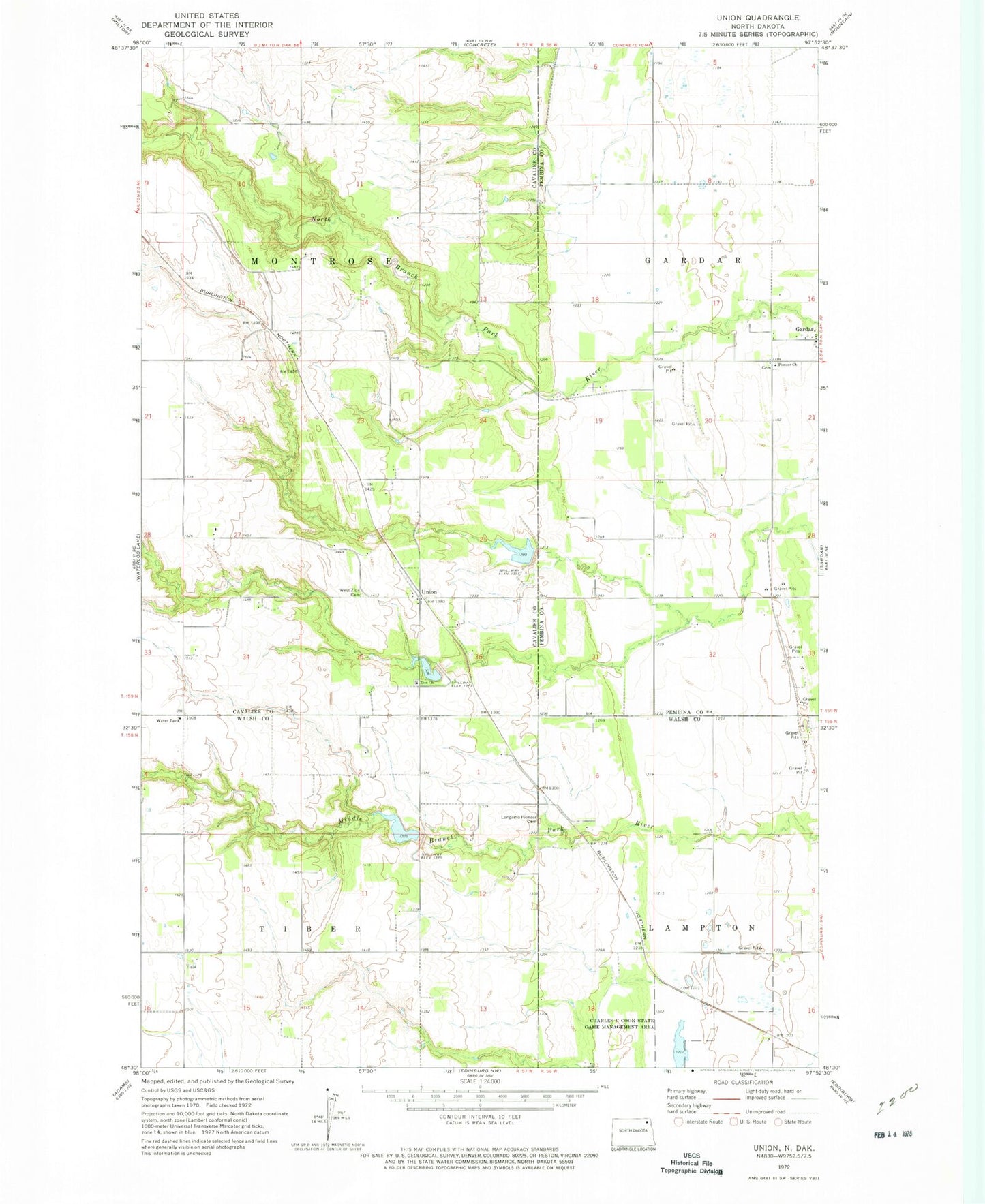 Classic USGS Union North Dakota 7.5'x7.5' Topo Map Image