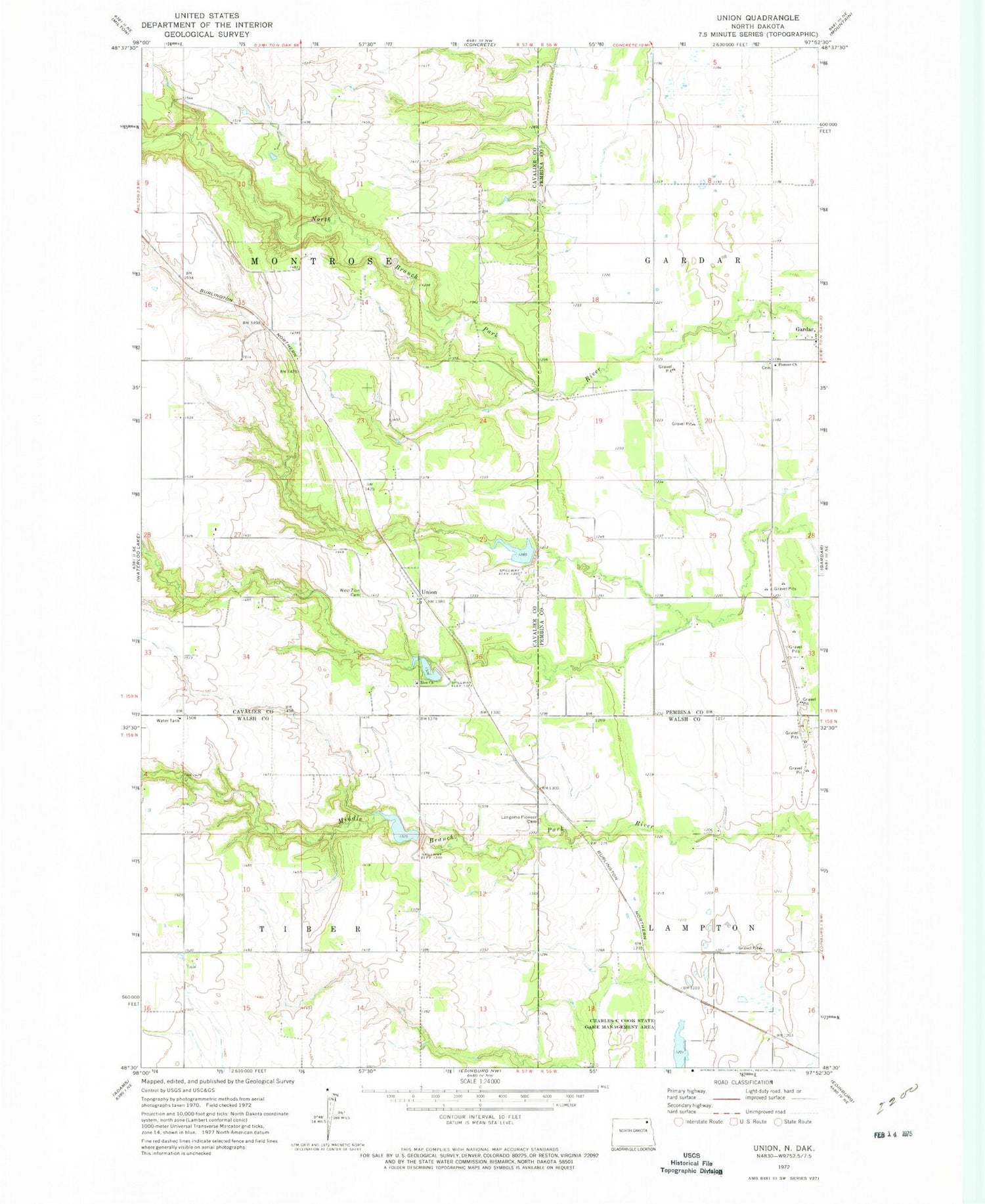 Classic USGS Union North Dakota 7.5'x7.5' Topo Map Image