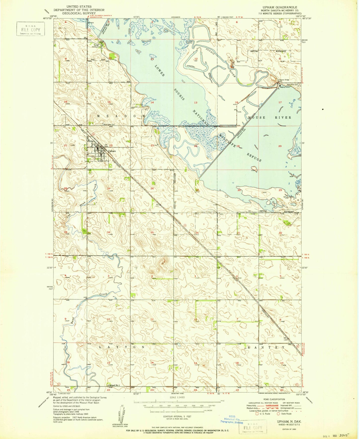 Classic USGS Upham North Dakota 7.5'x7.5' Topo Map Image