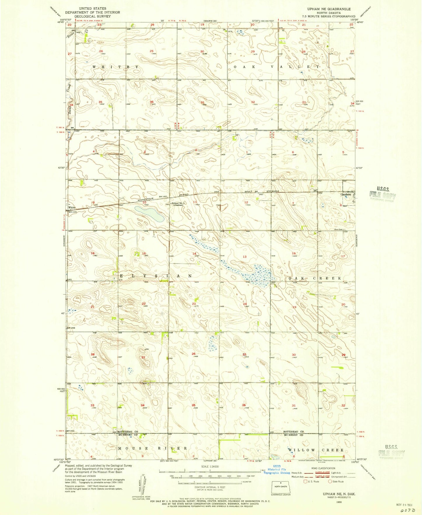 Classic USGS Upham NE North Dakota 7.5'x7.5' Topo Map Image