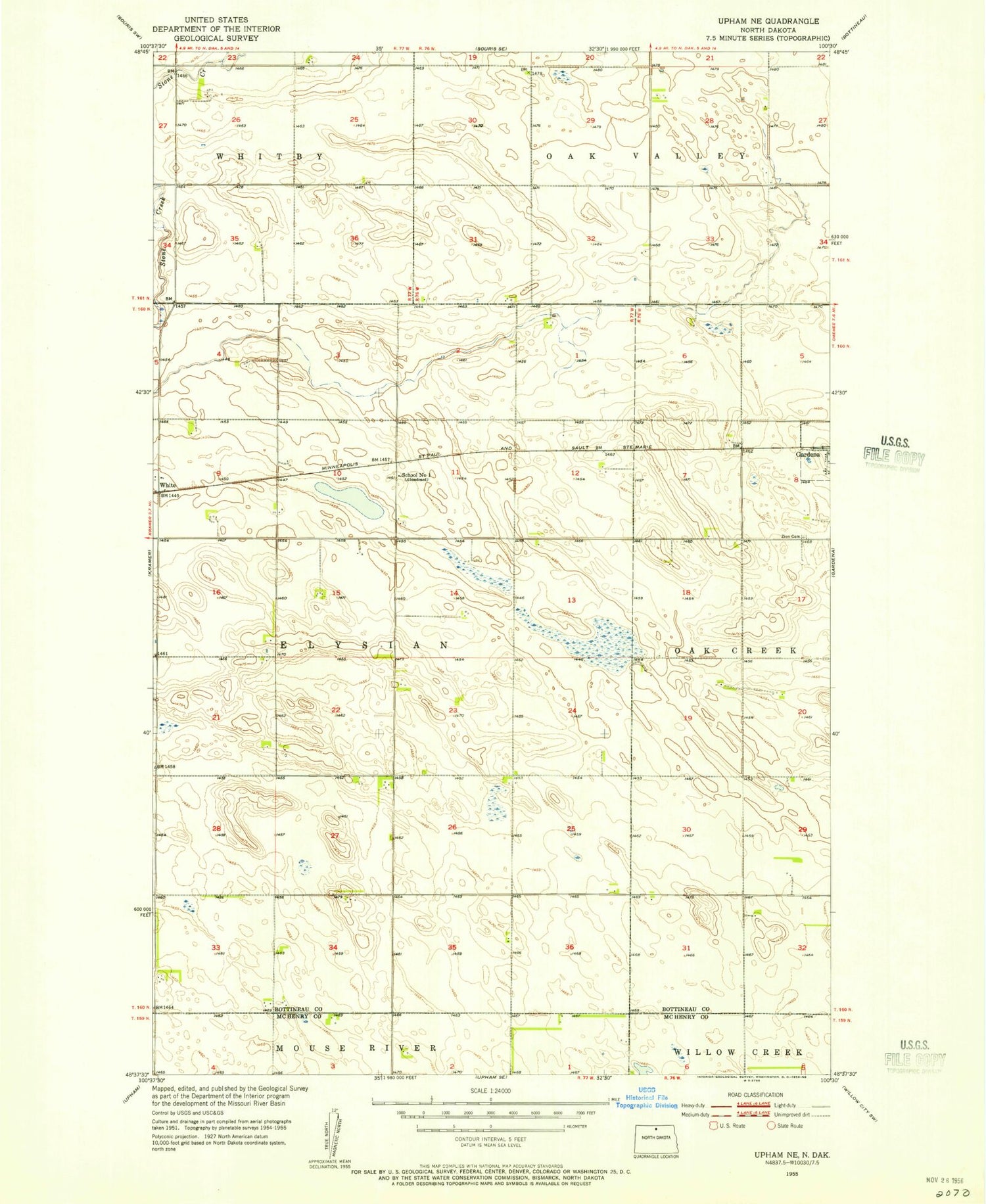 Classic USGS Upham NE North Dakota 7.5'x7.5' Topo Map Image