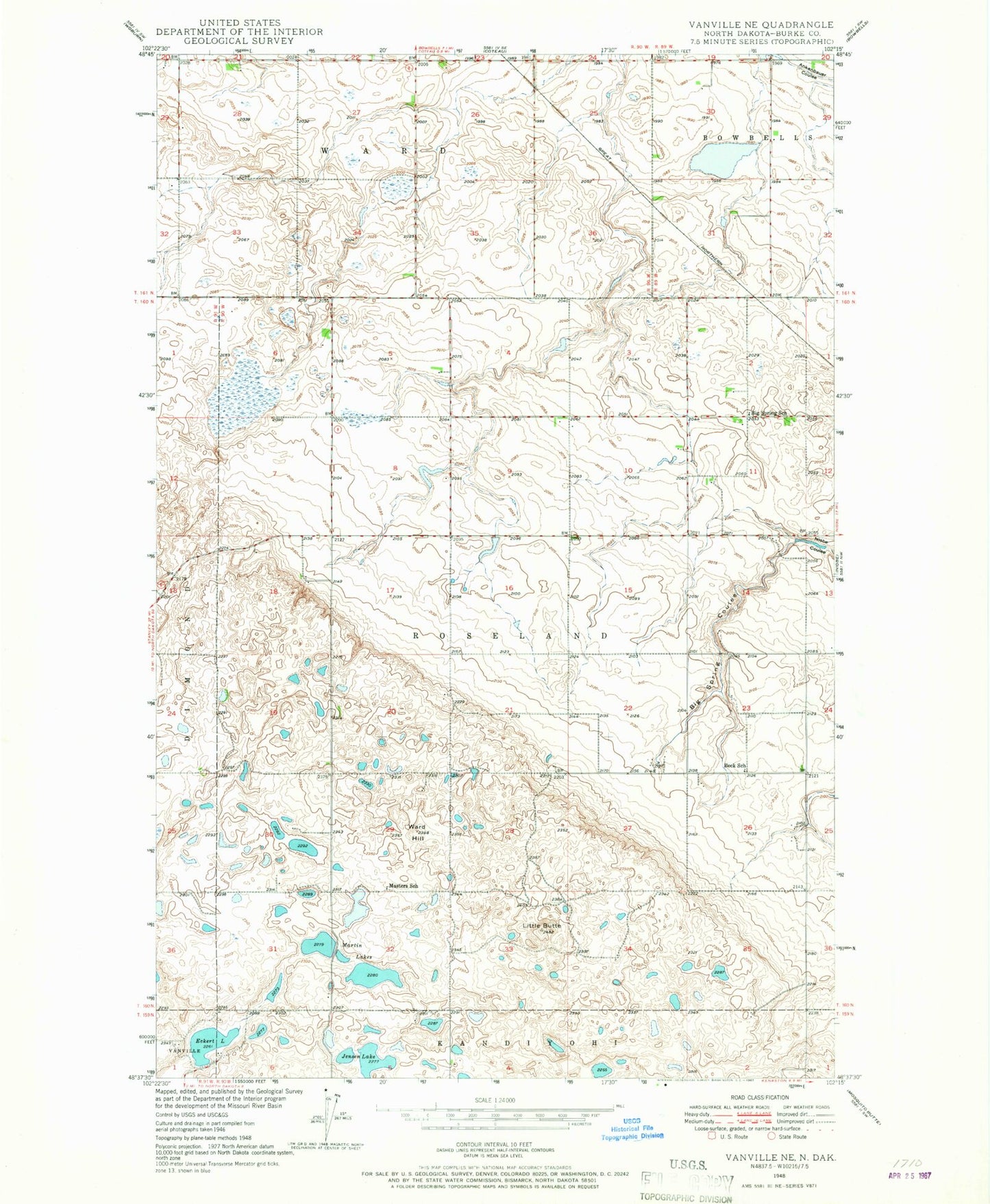 Classic USGS Vanville NE North Dakota 7.5'x7.5' Topo Map Image