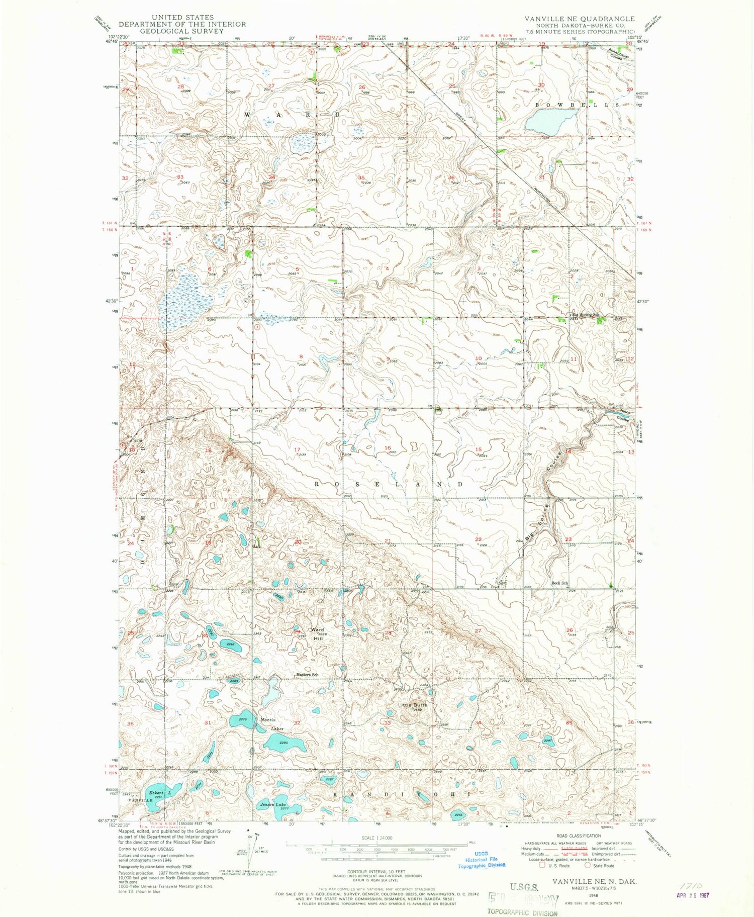 Classic USGS Vanville NE North Dakota 7.5'x7.5' Topo Map Image