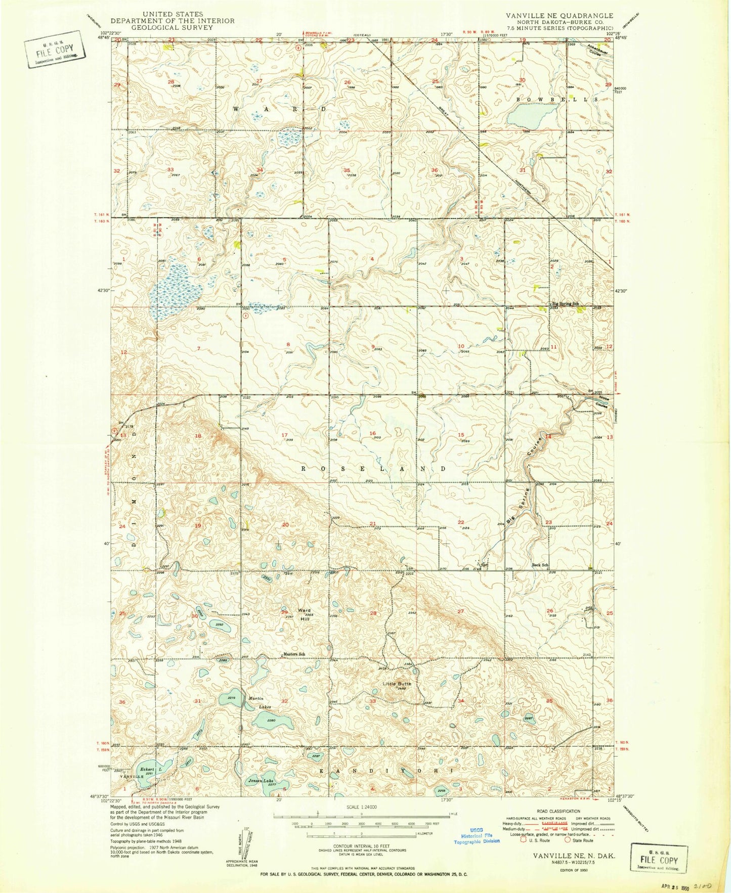 Classic USGS Vanville NE North Dakota 7.5'x7.5' Topo Map Image