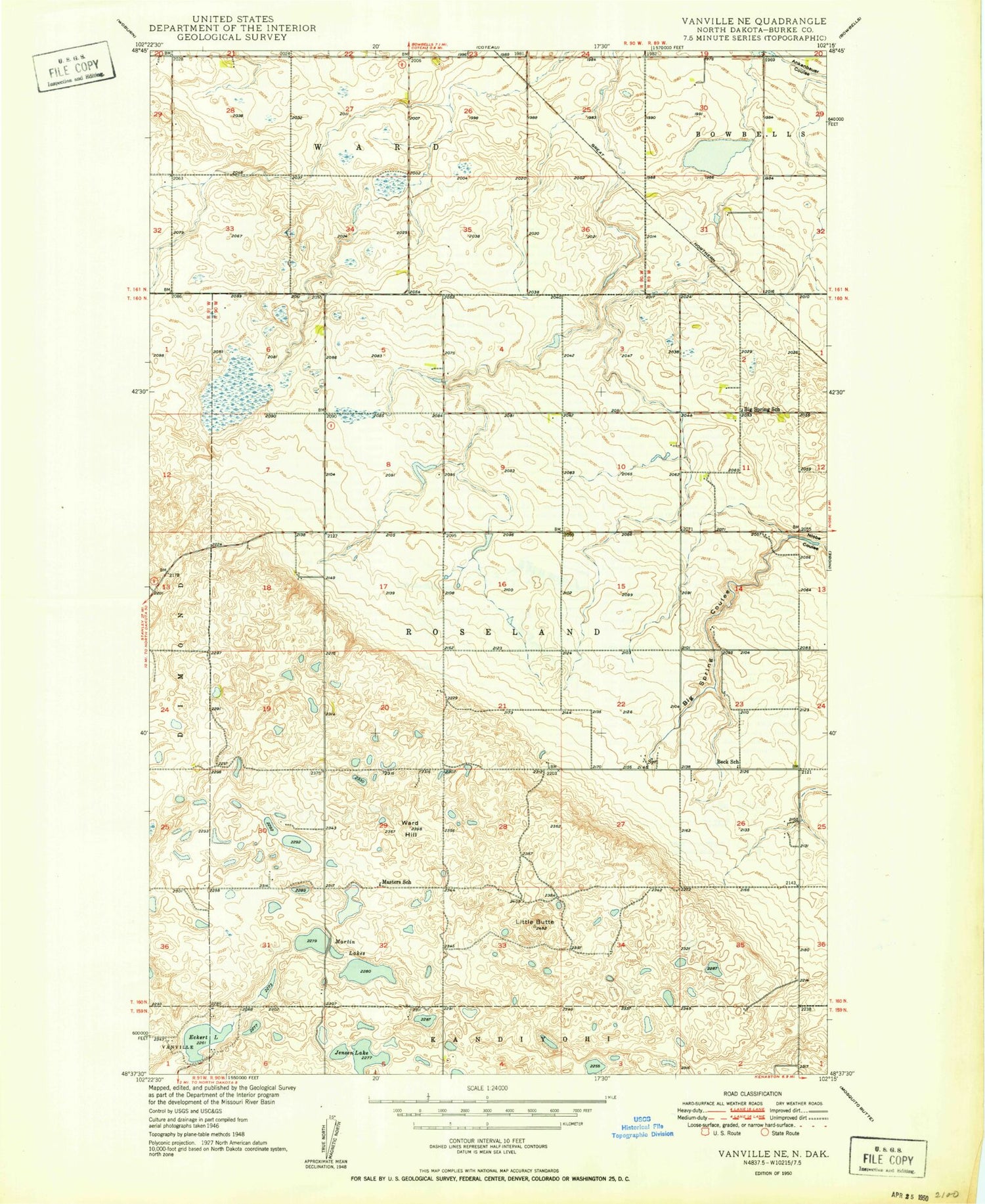 Classic USGS Vanville NE North Dakota 7.5'x7.5' Topo Map Image
