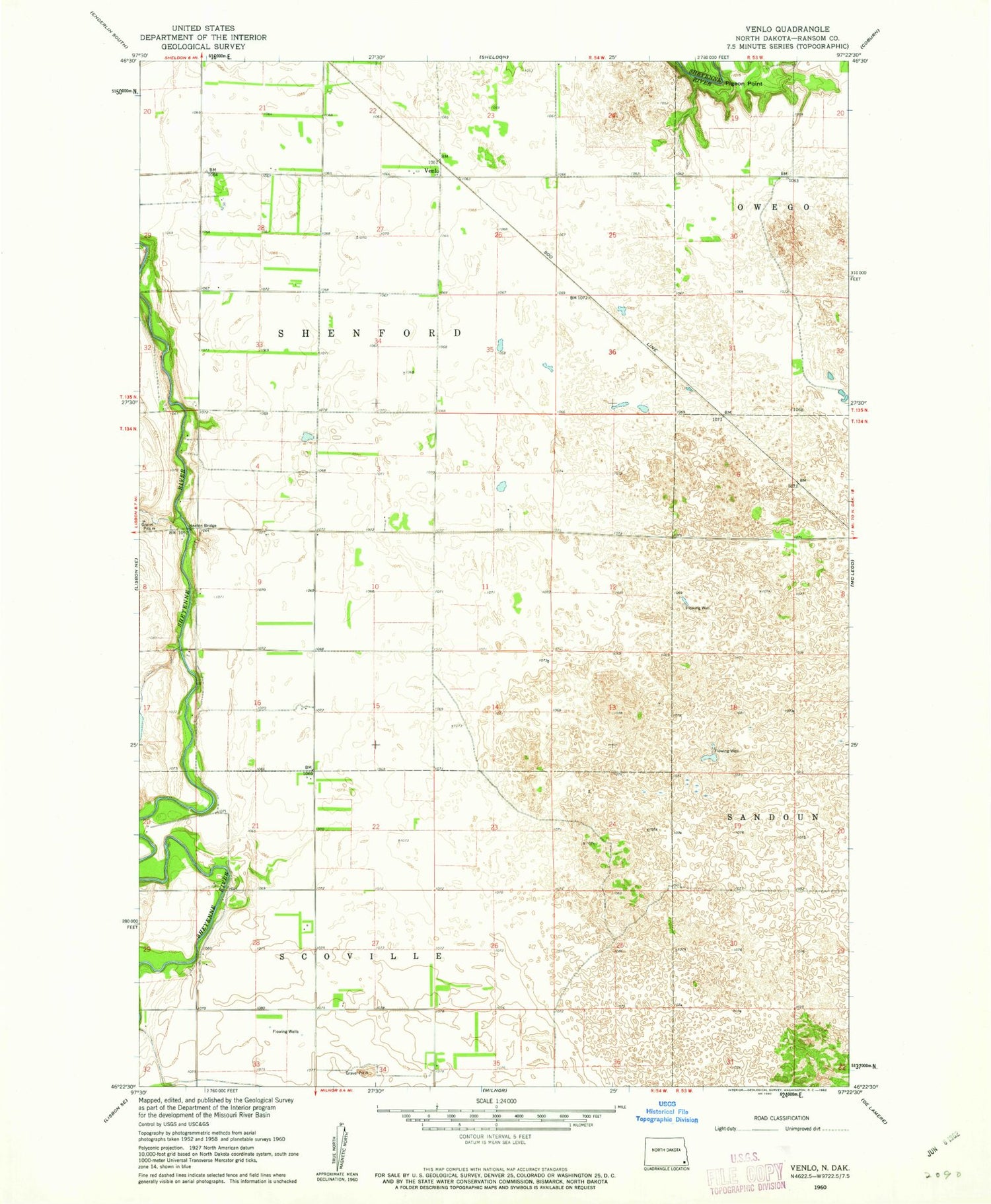 Classic USGS Venlo North Dakota 7.5'x7.5' Topo Map Image