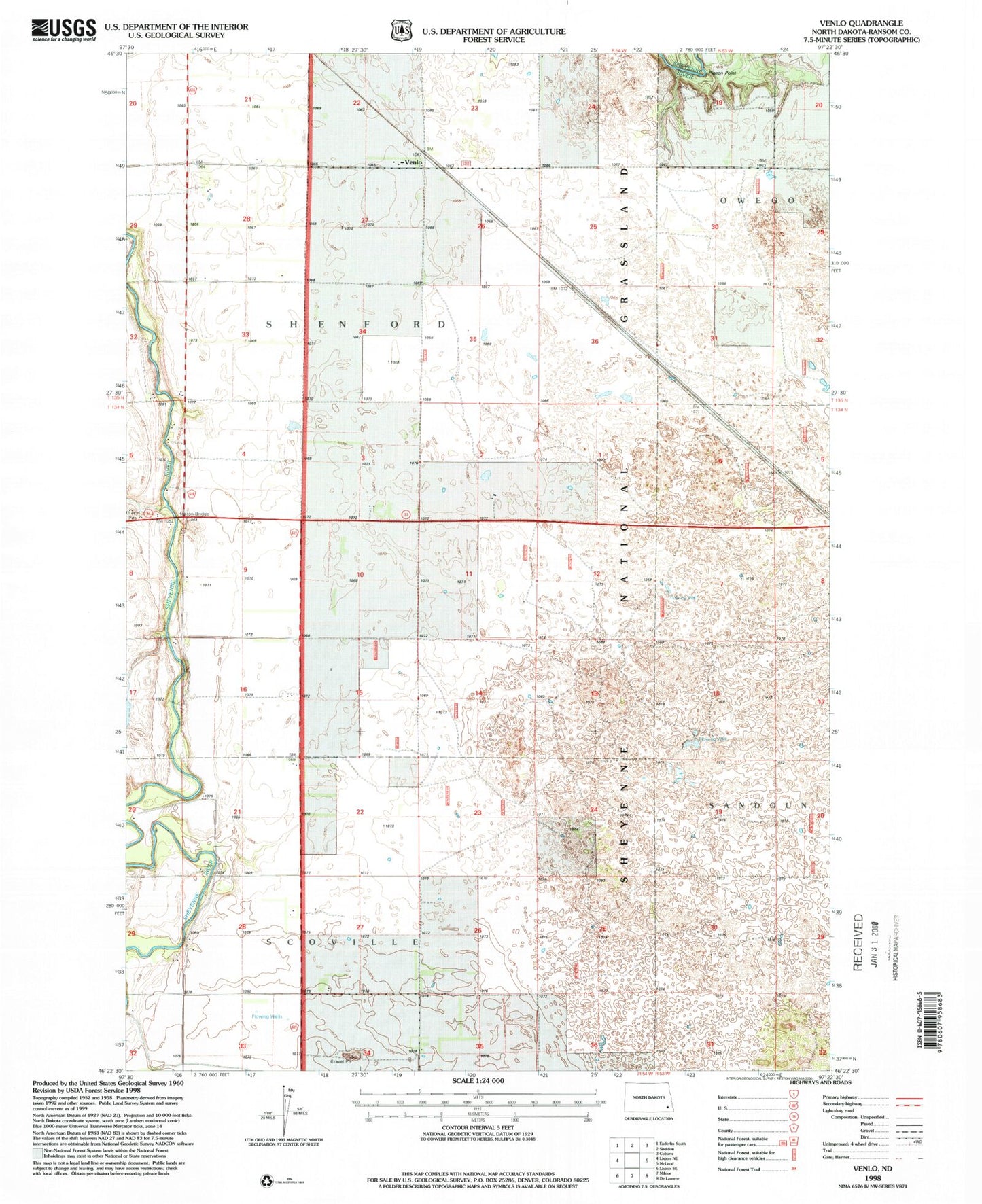 Classic USGS Venlo North Dakota 7.5'x7.5' Topo Map Image