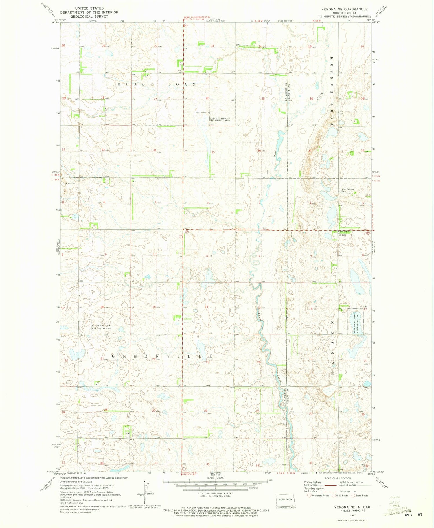 Classic USGS Verona NE North Dakota 7.5'x7.5' Topo Map Image