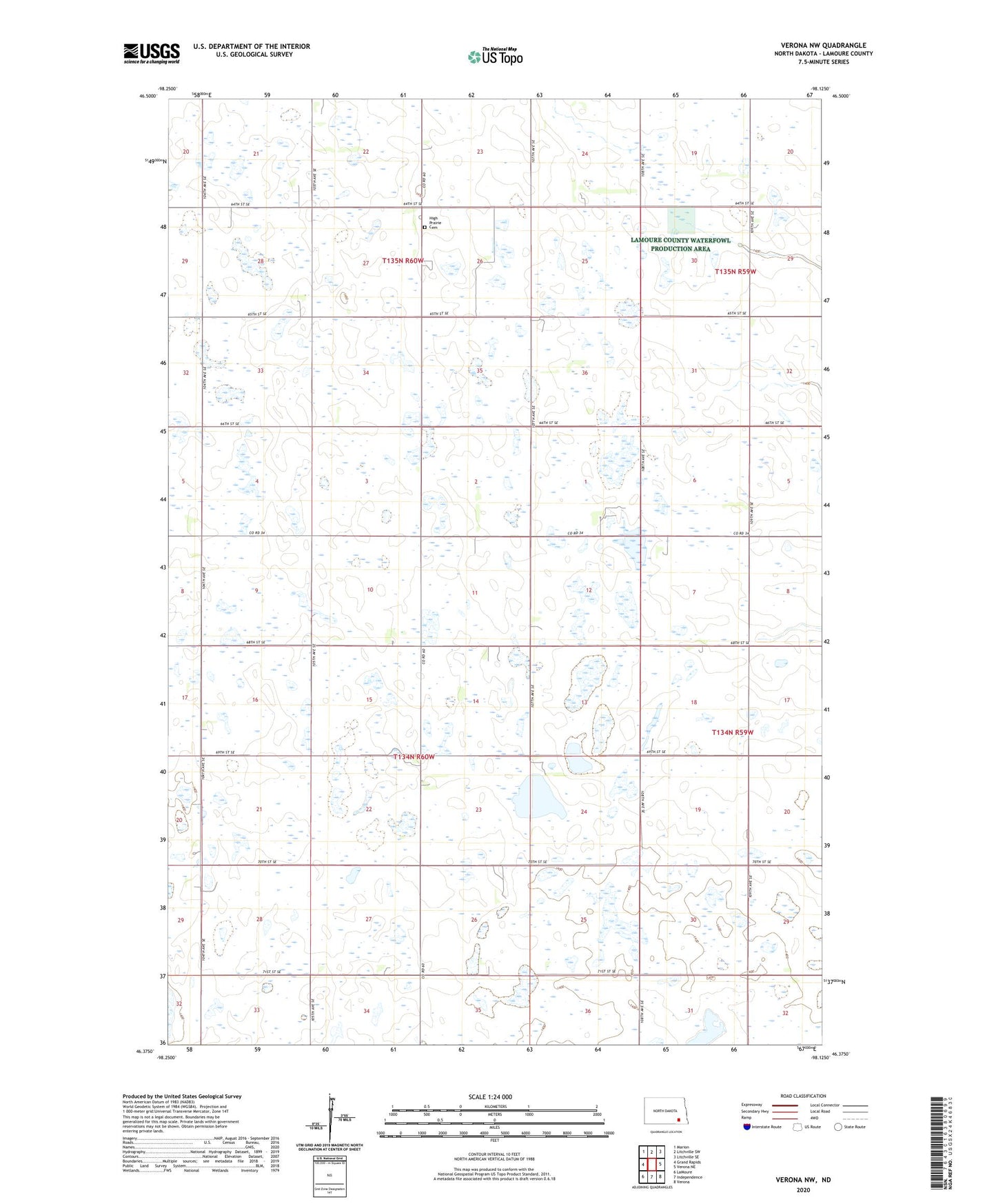 Verona NW North Dakota US Topo Map Image