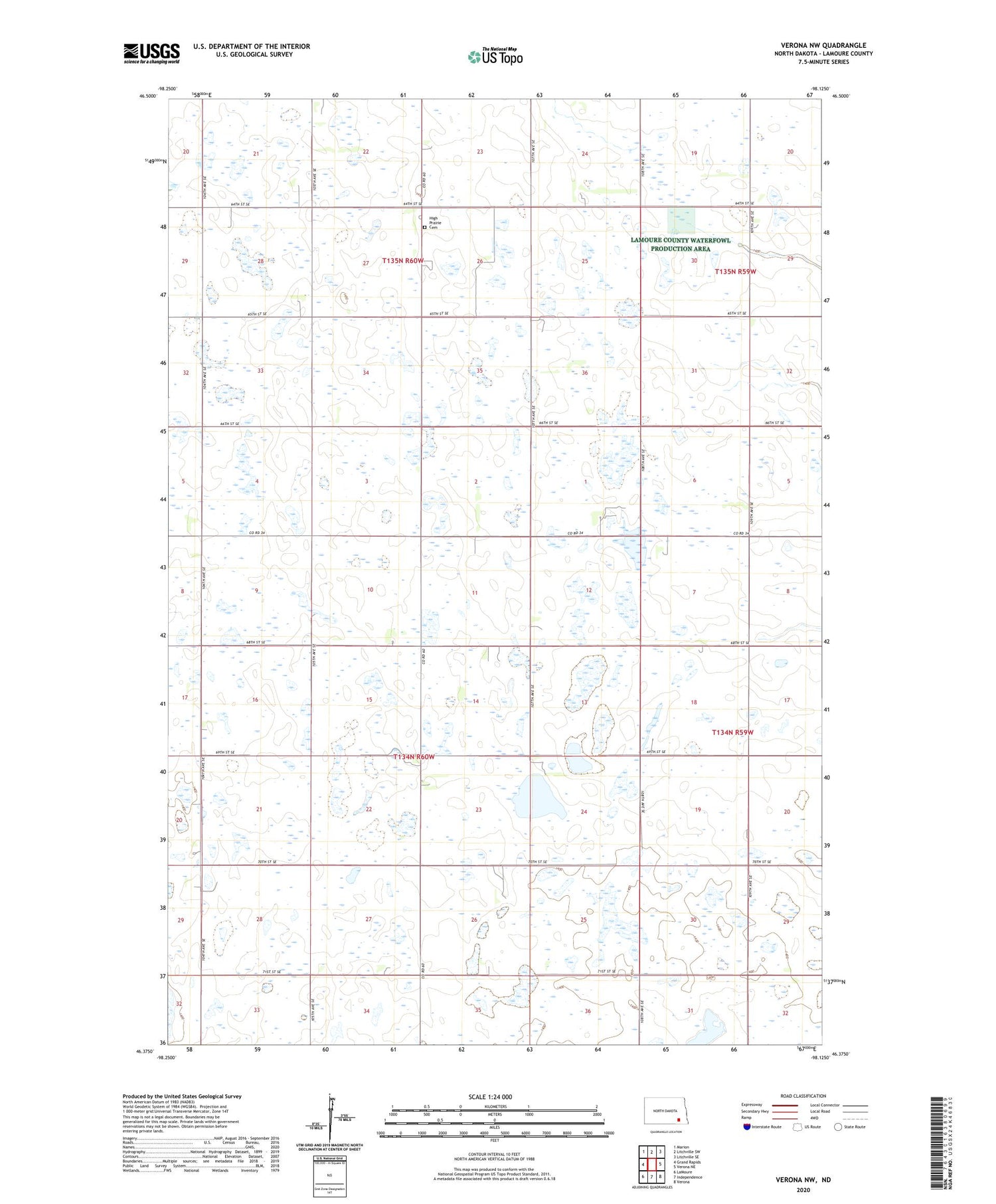 Verona NW North Dakota US Topo Map Image