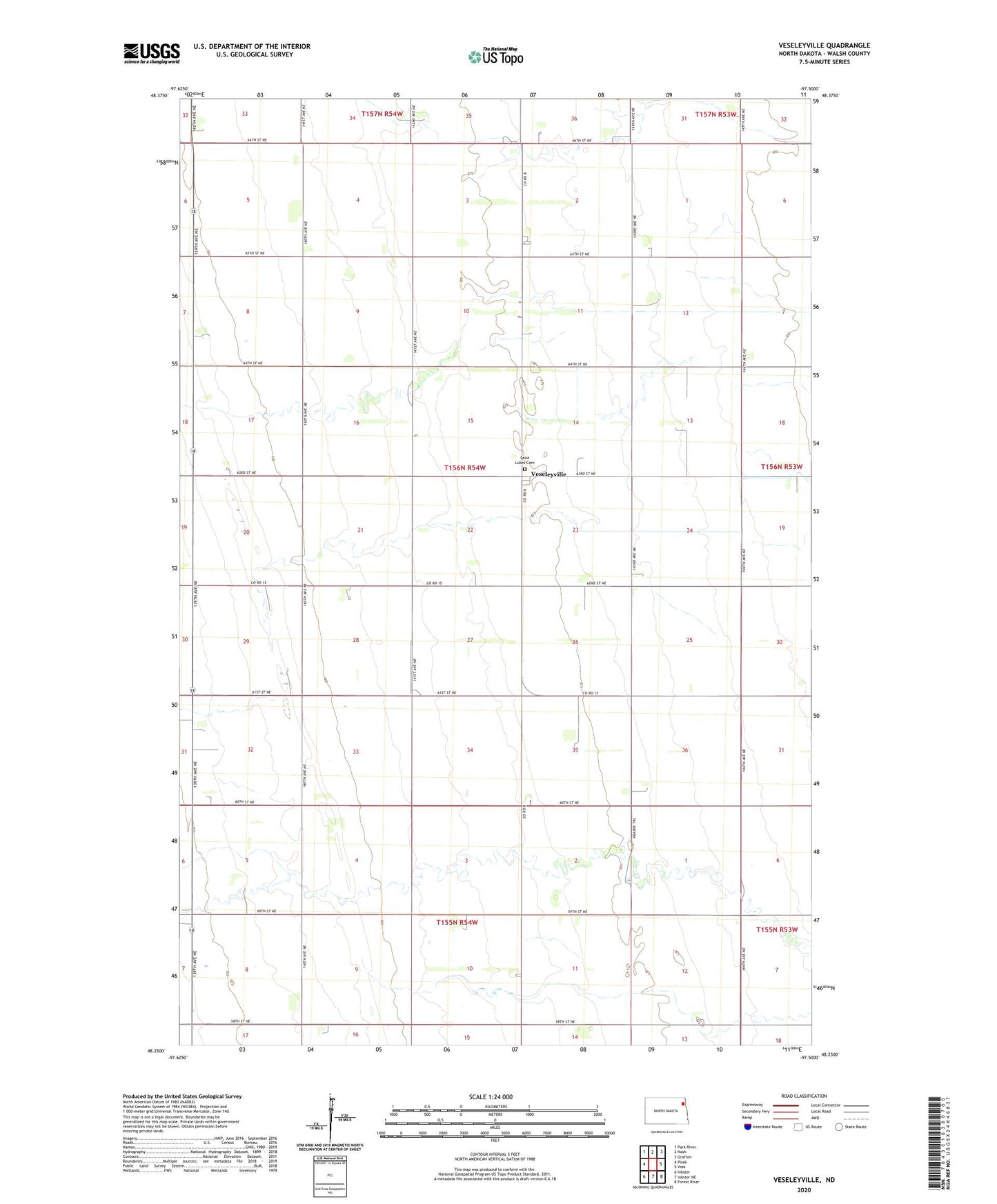 Veseleyville North Dakota US Topo Map Image