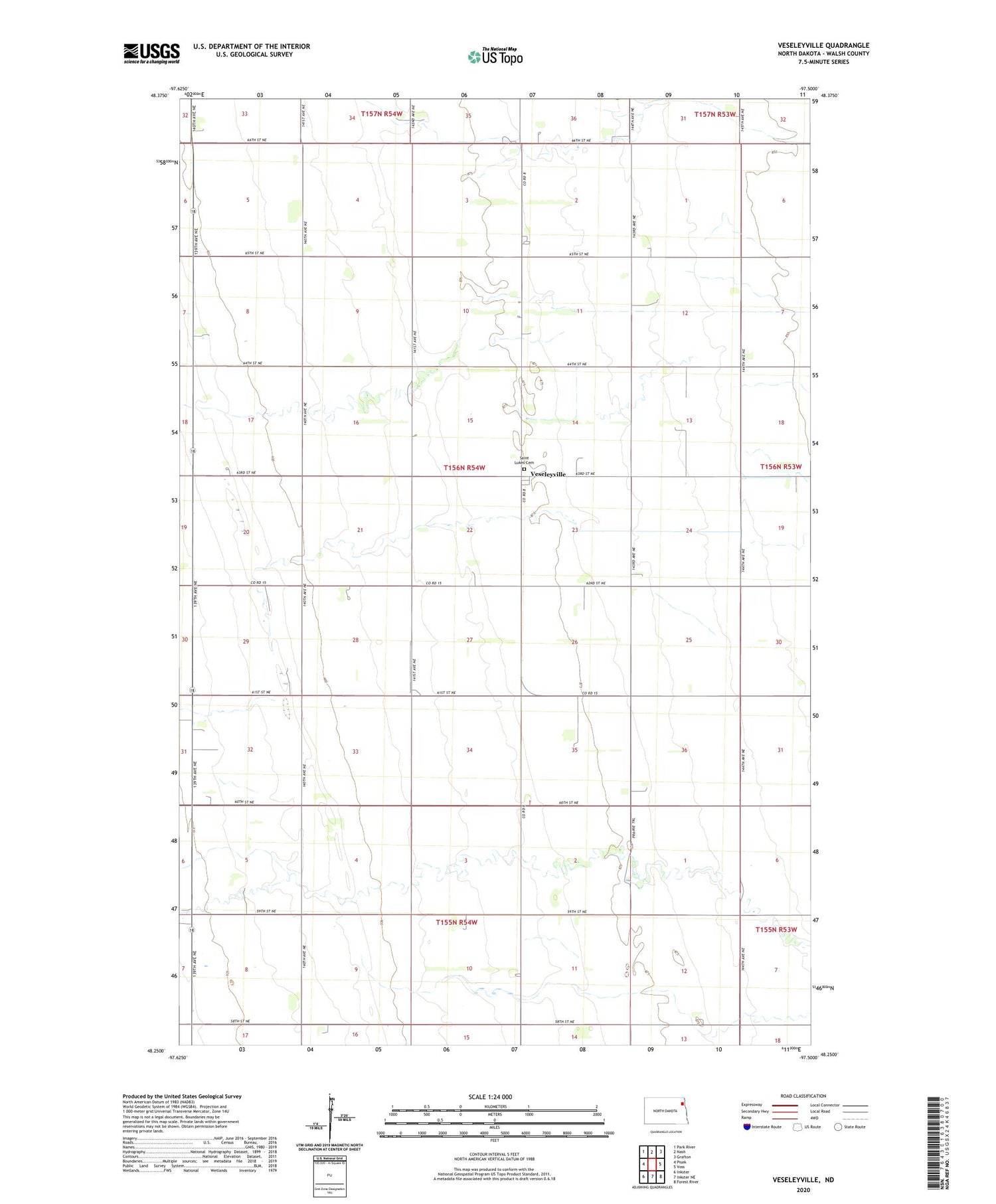 Veseleyville North Dakota US Topo Map Image