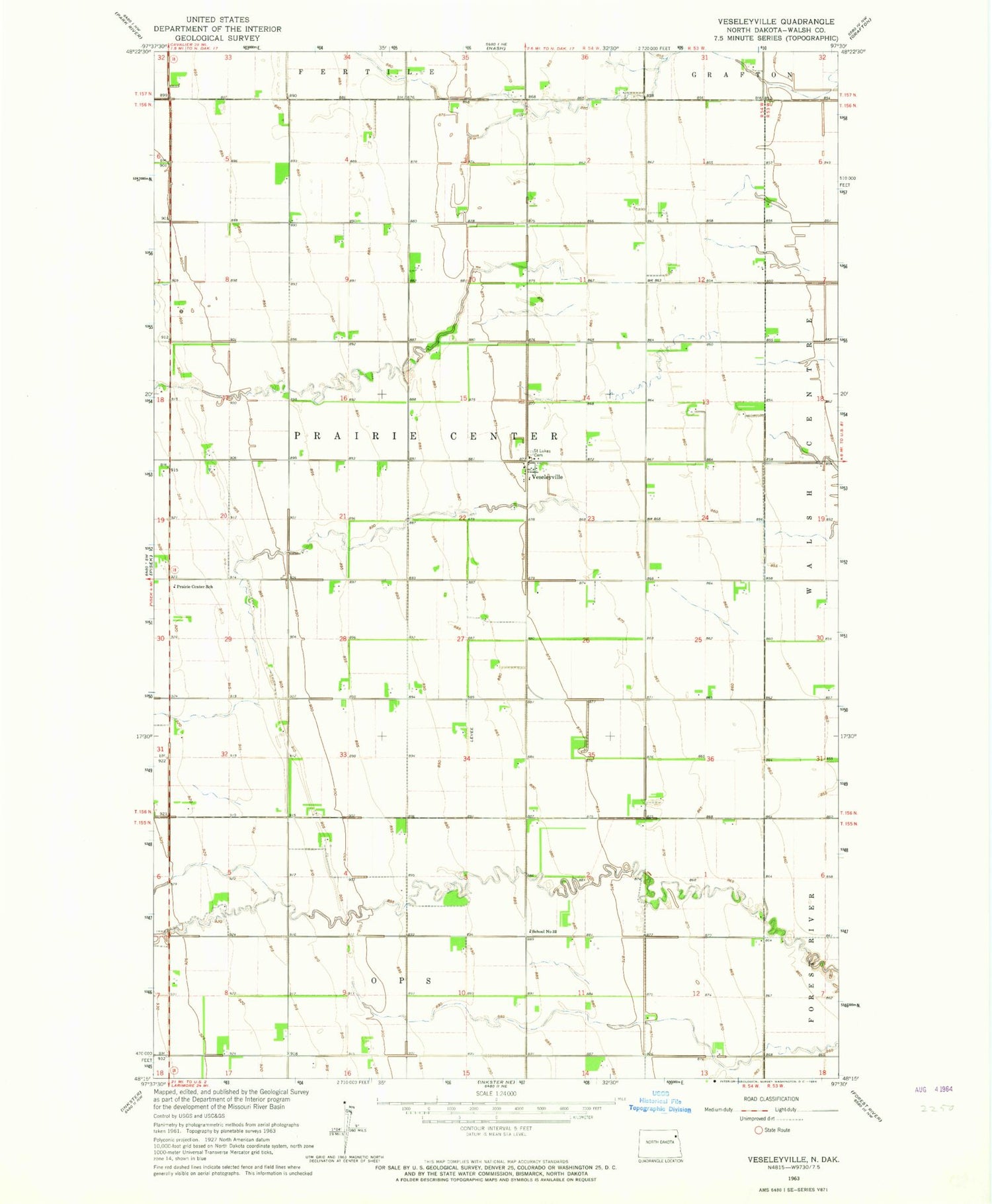 Classic USGS Veseleyville North Dakota 7.5'x7.5' Topo Map Image