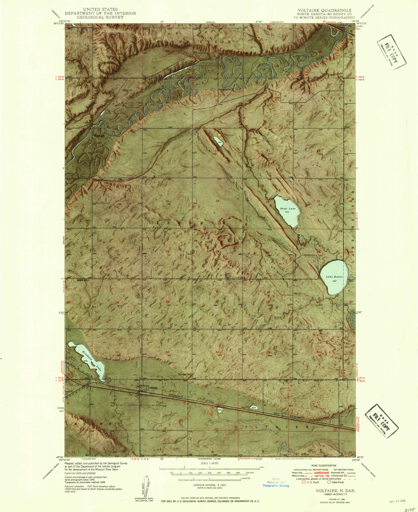 Classic USGS Voltaire North Dakota 7.5'x7.5' Topo Map Image